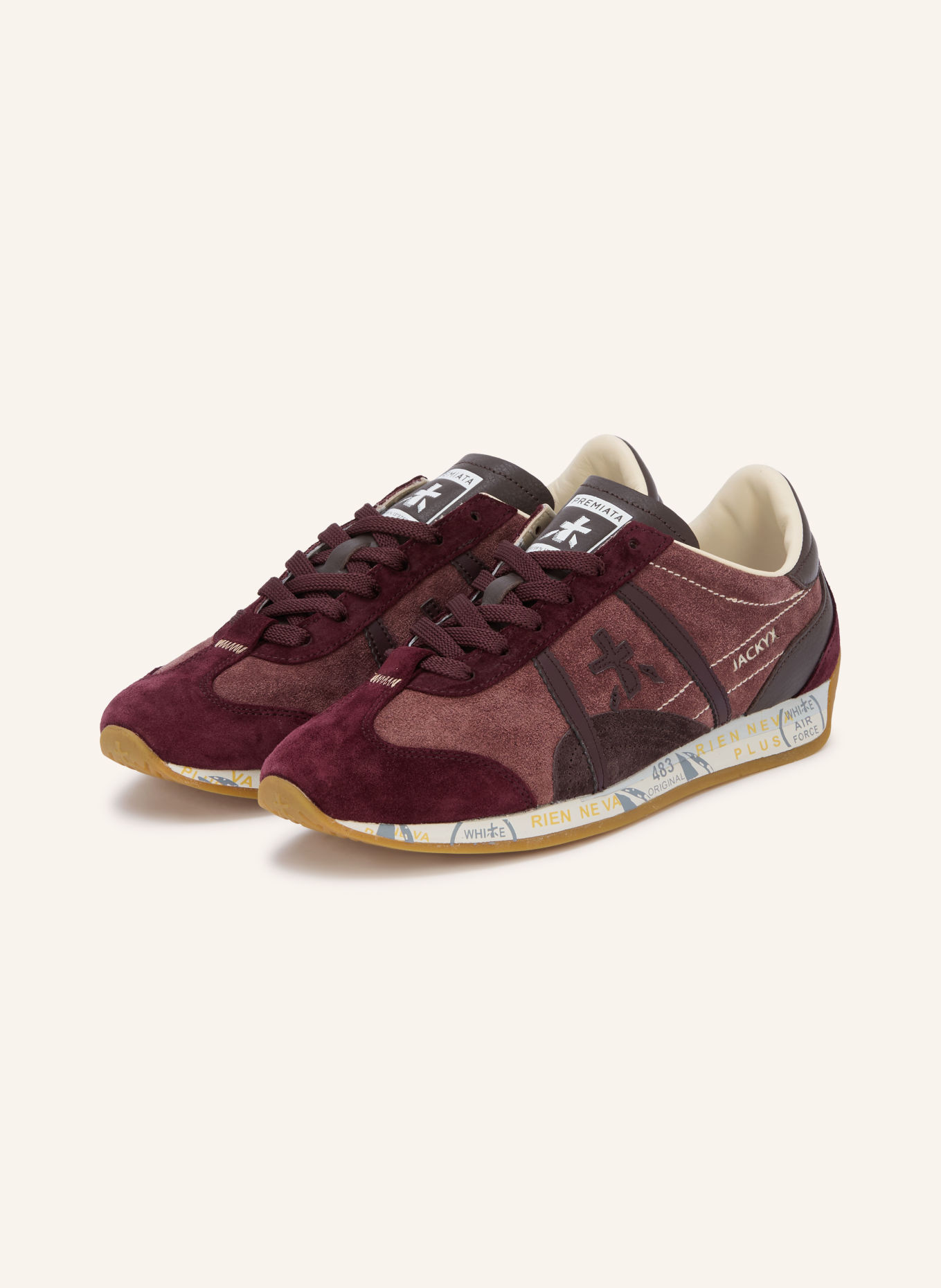 PREMIATA Sneakers JACKY: DONKERROOD / MARRON FONCÉ / VIEUX ROSE