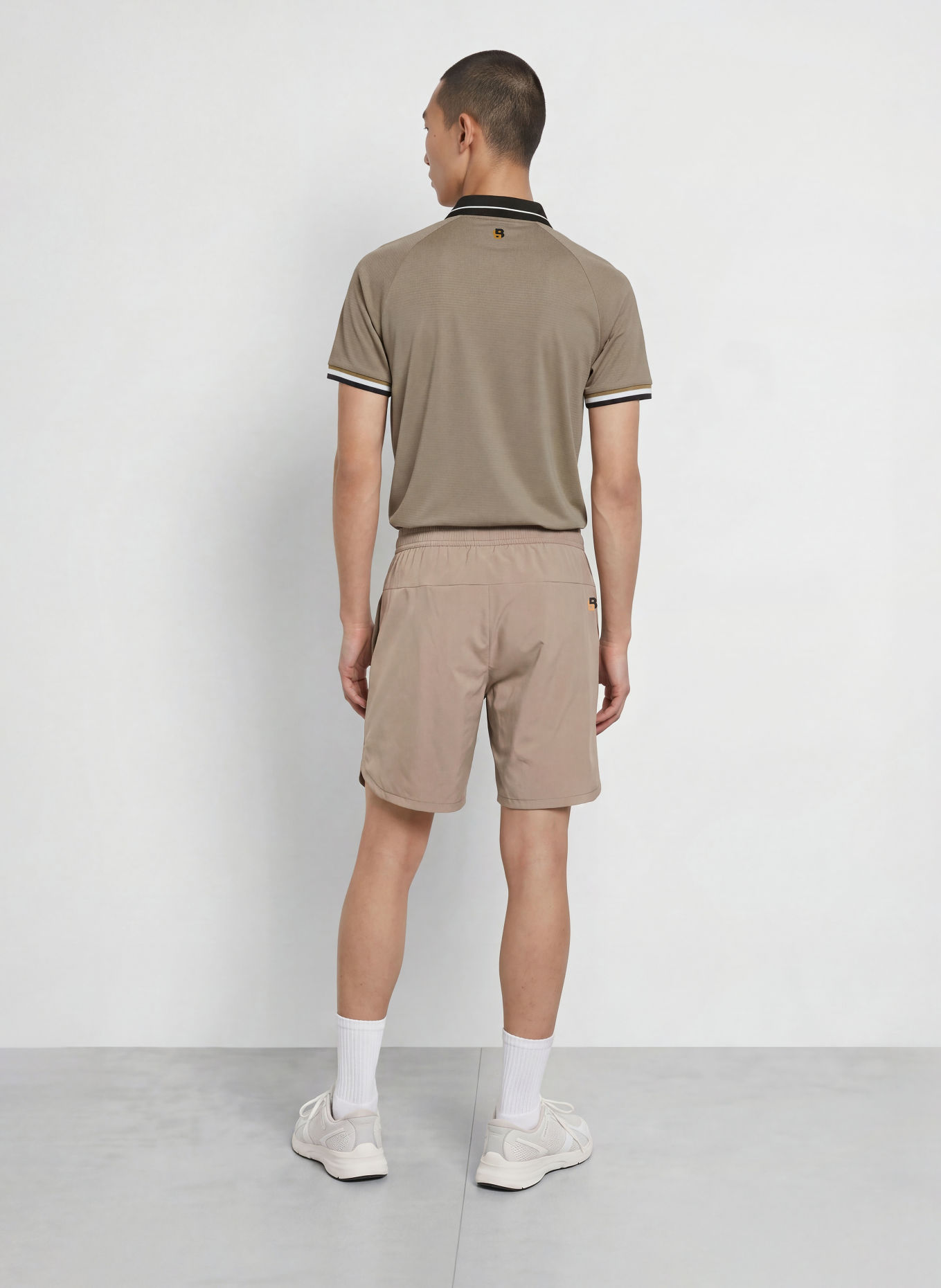 BOSS GAME Tennis Shorts: TAUPE / WHITE / BLACK