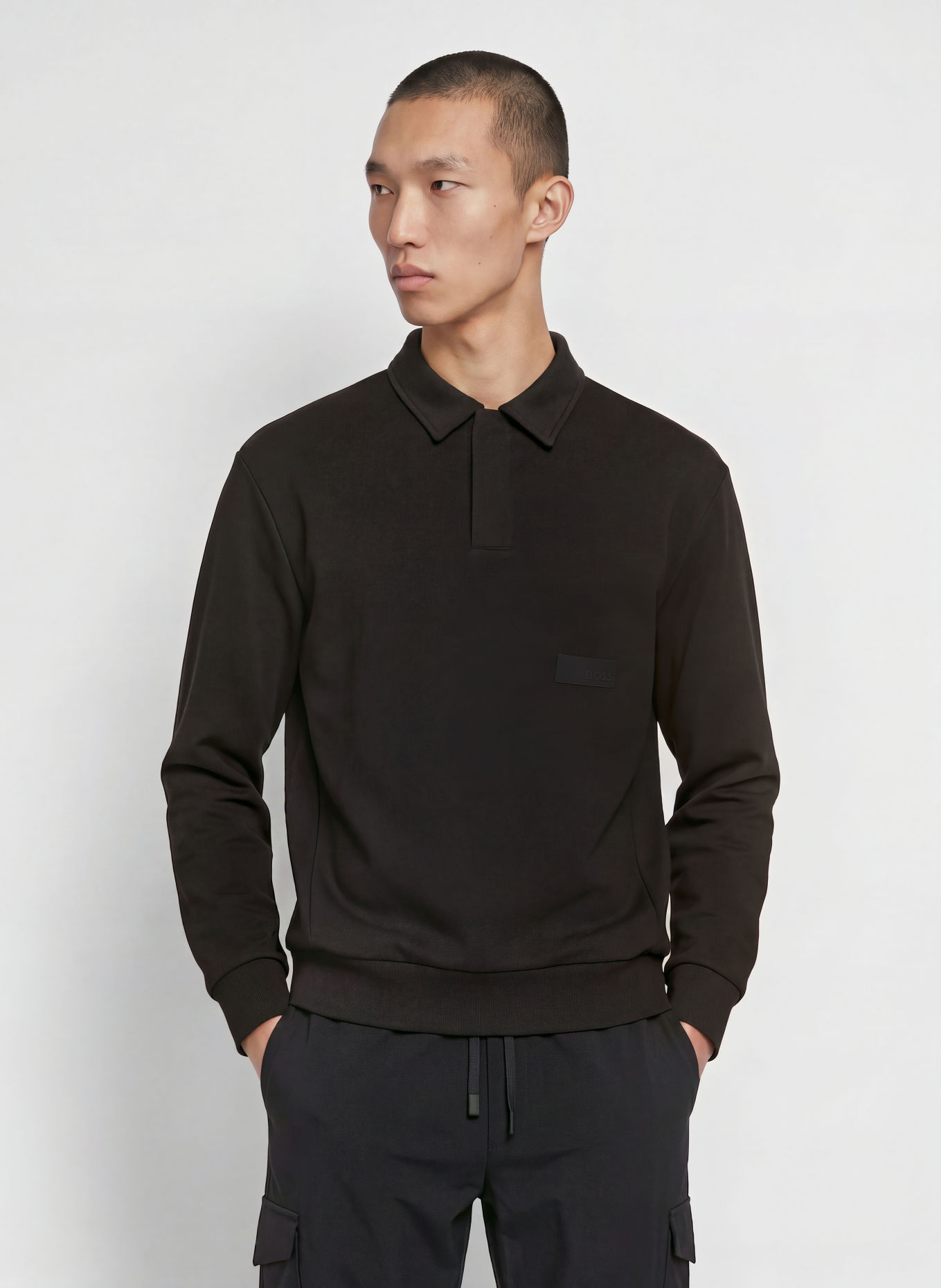 BOSS Sweat-Poloshirt PLACKET: SCHWARZ