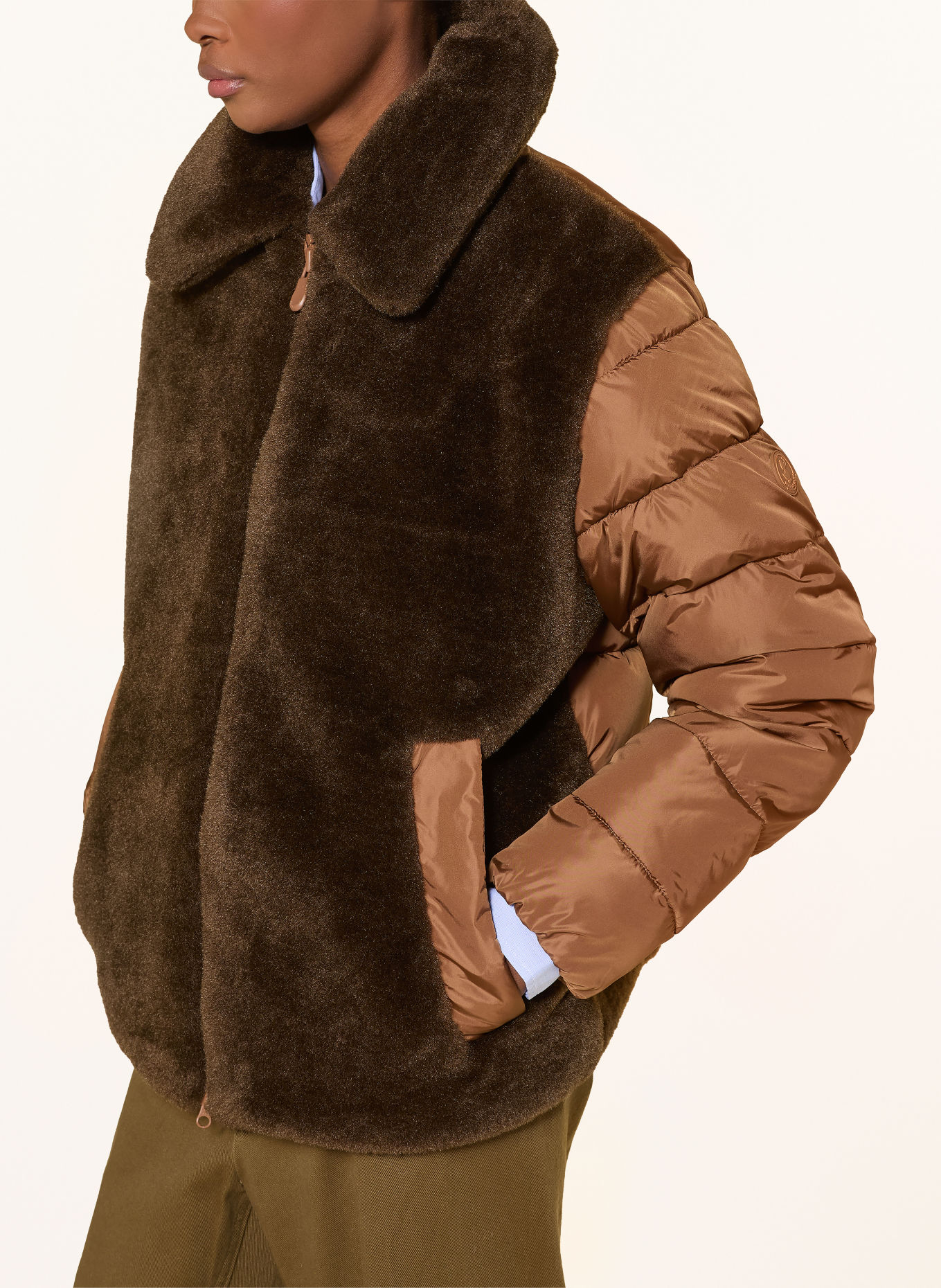 SAVE THE DUCK HANA Teddy Fur Jacket in a Mix of Materials: BROWN / DARK BROWN