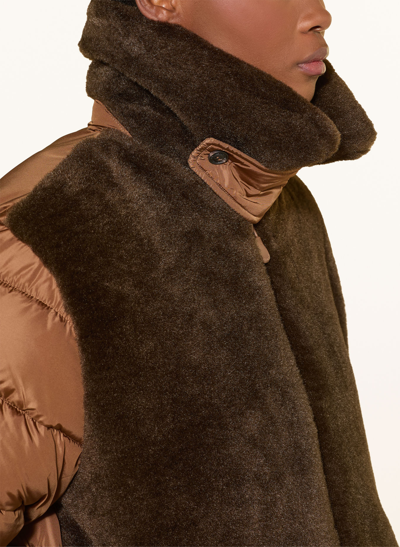 SAVE THE DUCK HANA Teddy Fur Jacket in a Mix of Materials: BROWN / DARK BROWN
