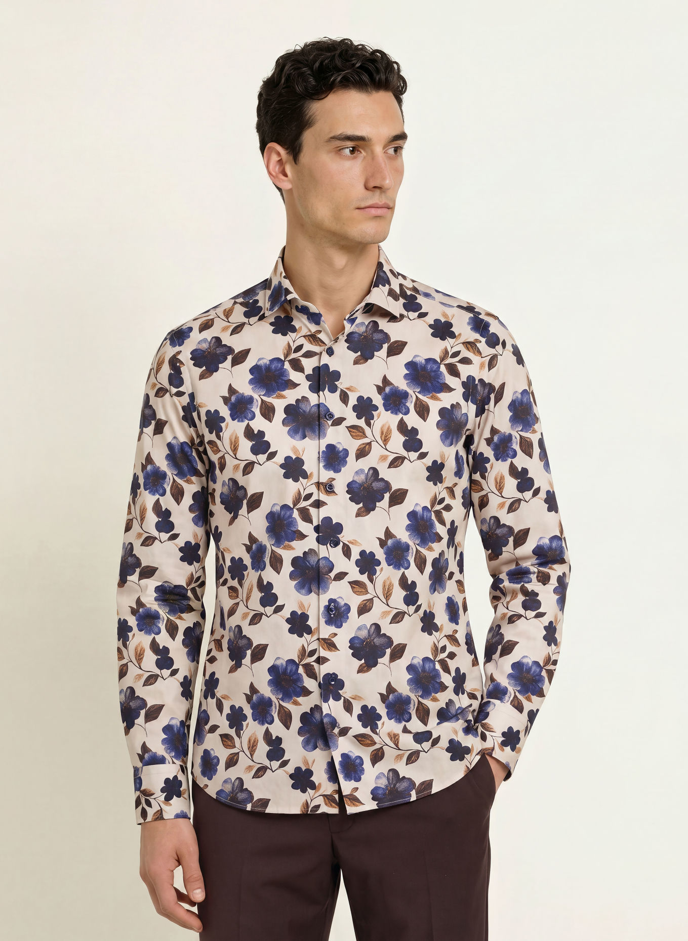 OLYMP SIGNATURE Hemd Signature tailored fit: CREME / DUNKELBRAUN / DUNKELBLAU