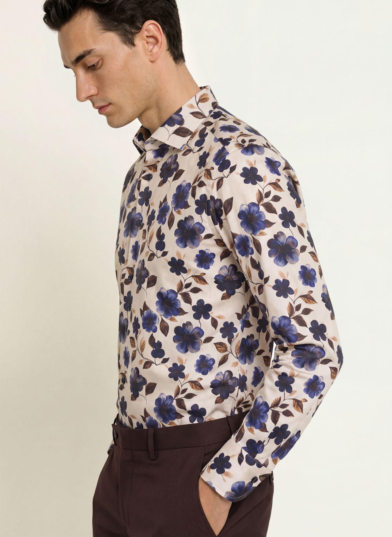 OLYMP SIGNATURE Hemd Signature tailored fit: CREME / DUNKELBRAUN / DUNKELBLAU