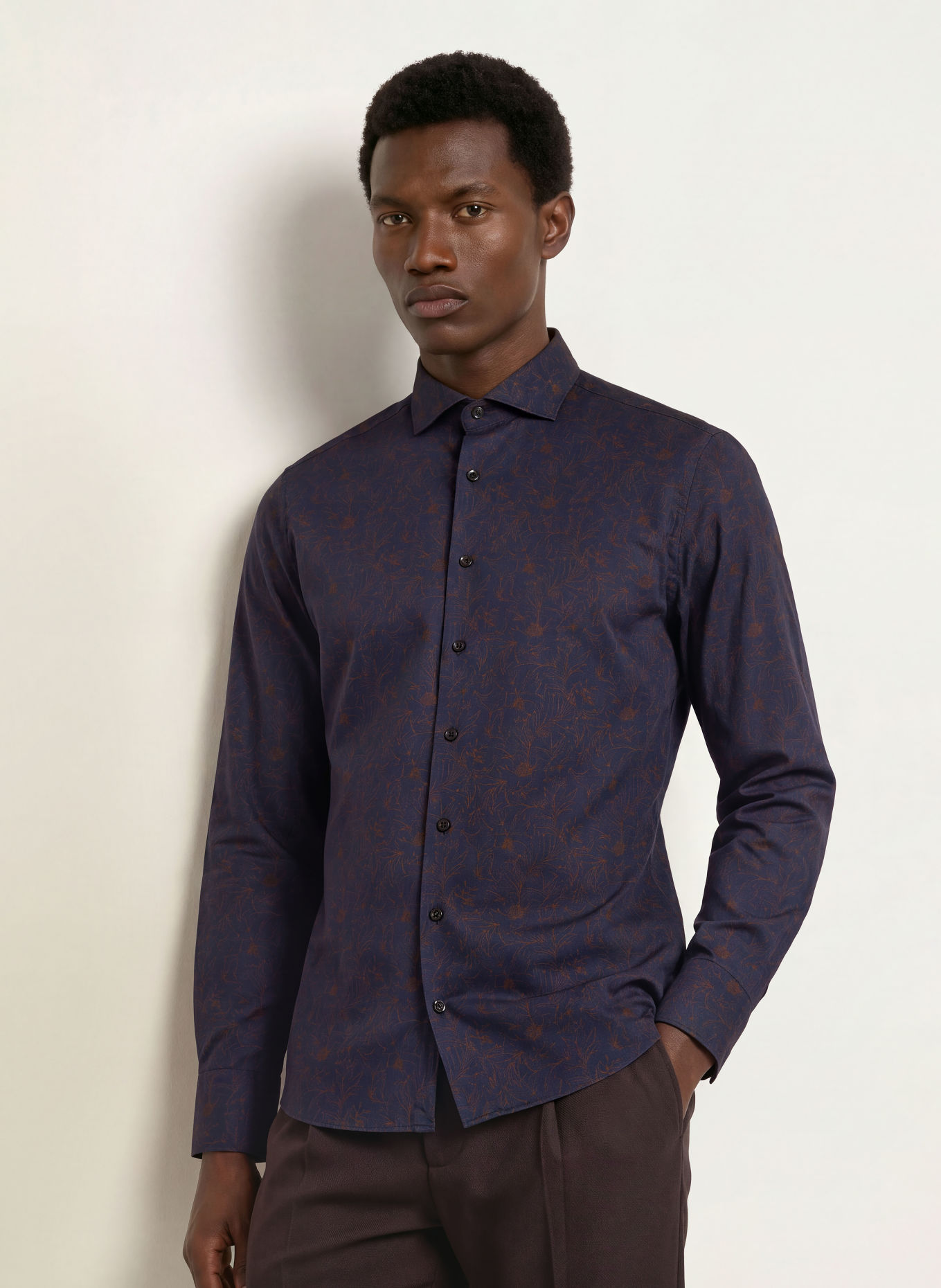 OLYMP SIGNATURE Hemd Casual tailored fit: DUNKELBLAU / COGNAC