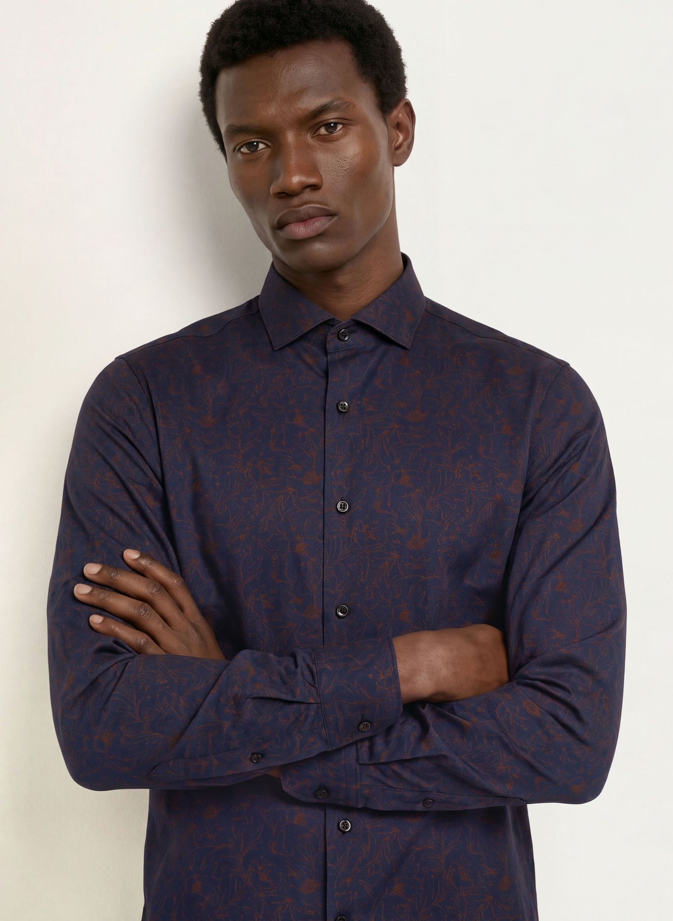 OLYMP SIGNATURE Hemd Casual tailored fit: DUNKELBLAU / COGNAC