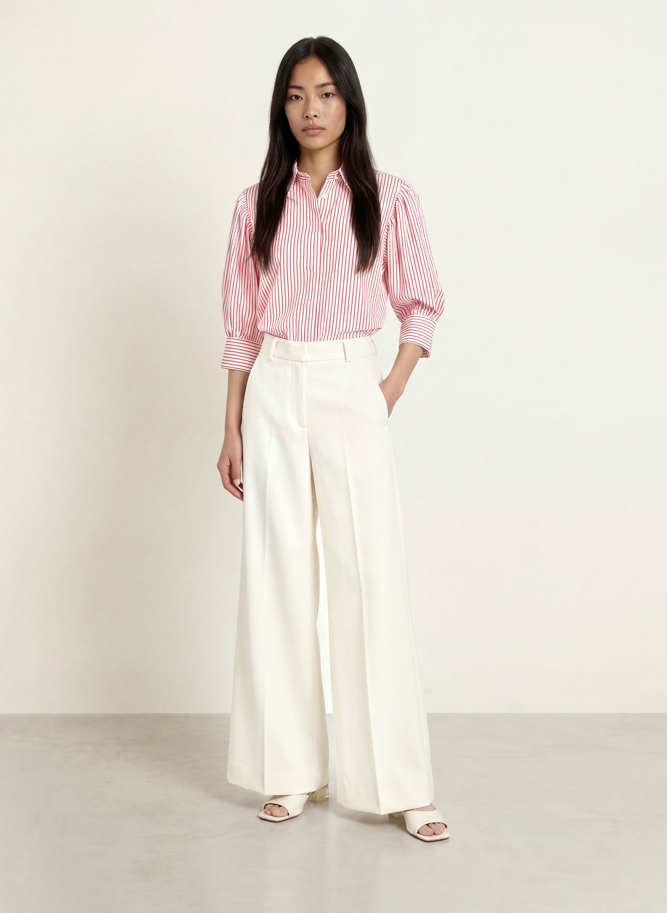 MARELLA Overhemdblouse met 3/4-mouwen: WIT / ROOD