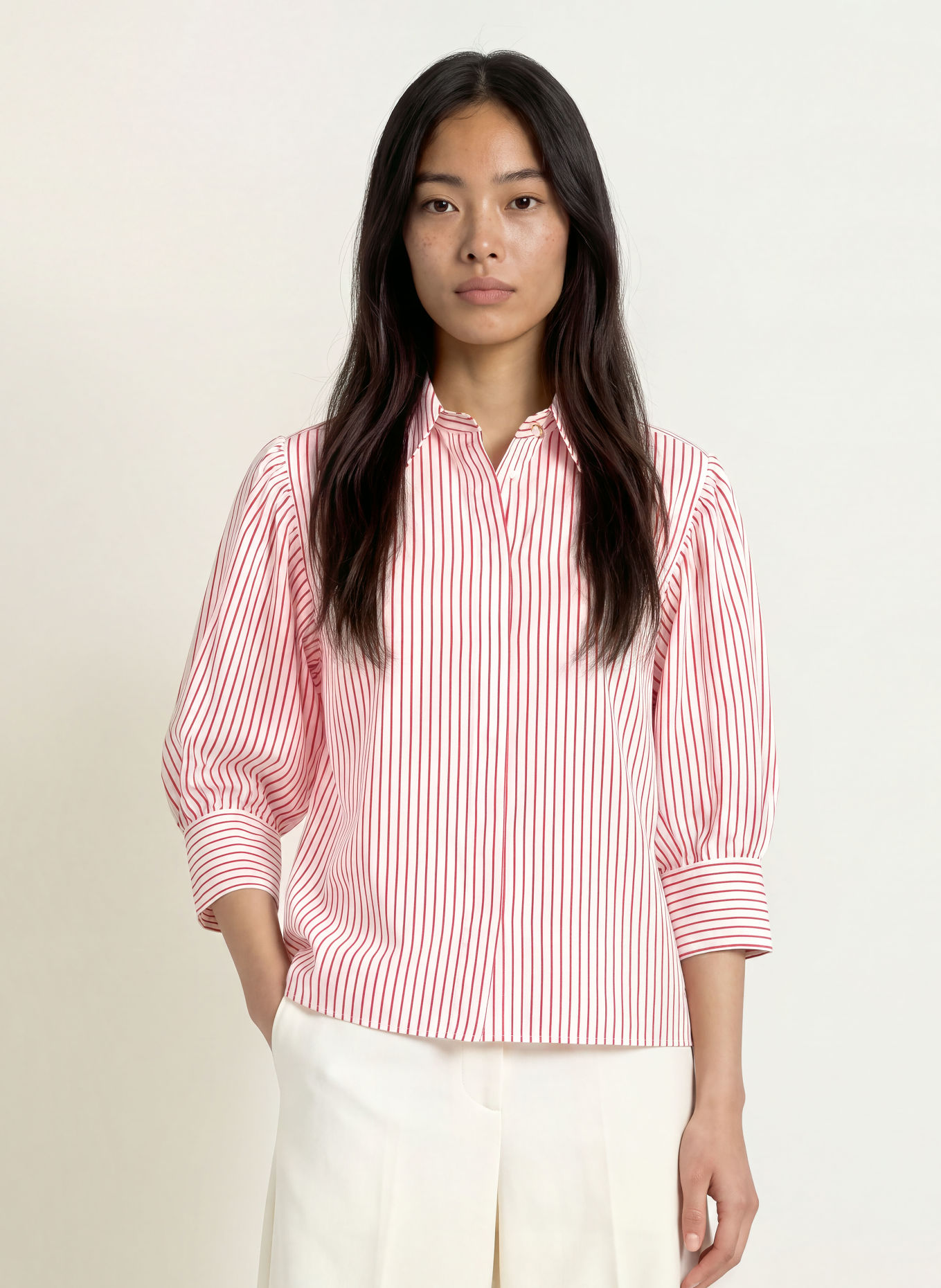MARELLA Overhemdblouse met 3/4-mouwen: WIT / ROOD