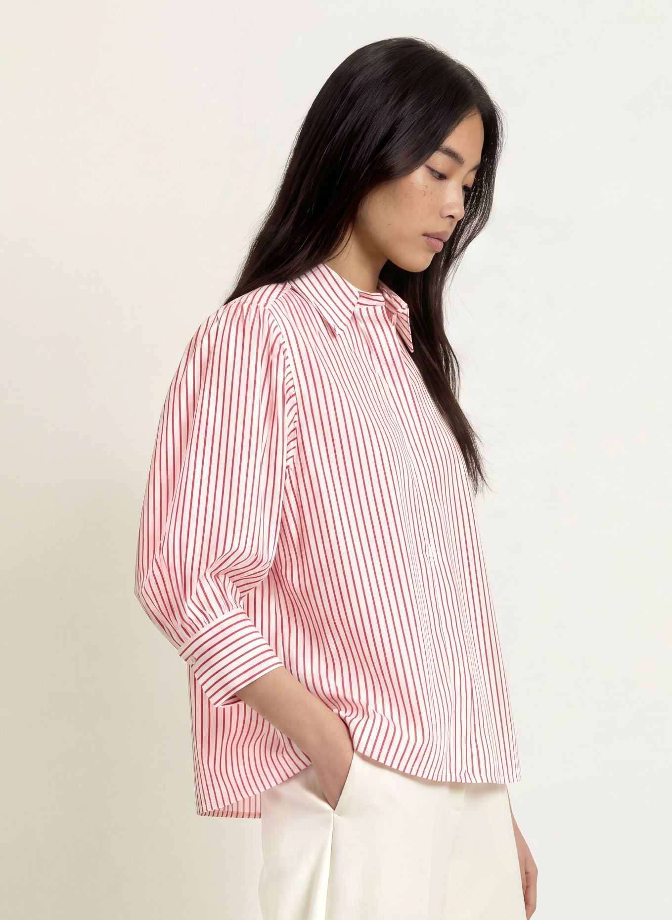 MARELLA Overhemdblouse met 3/4-mouwen: WIT / ROOD
