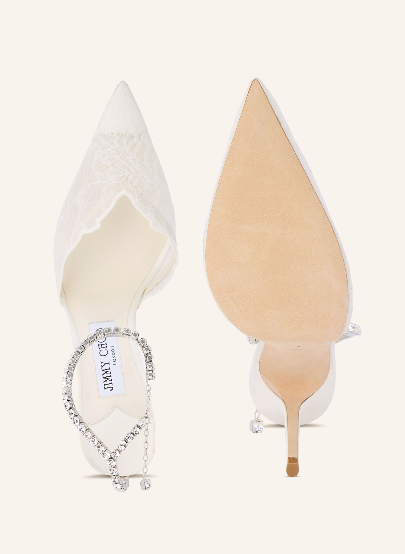JIMMY CHOO Slingpumps SAEDA 100 mit Schmucksteinen: ECRU