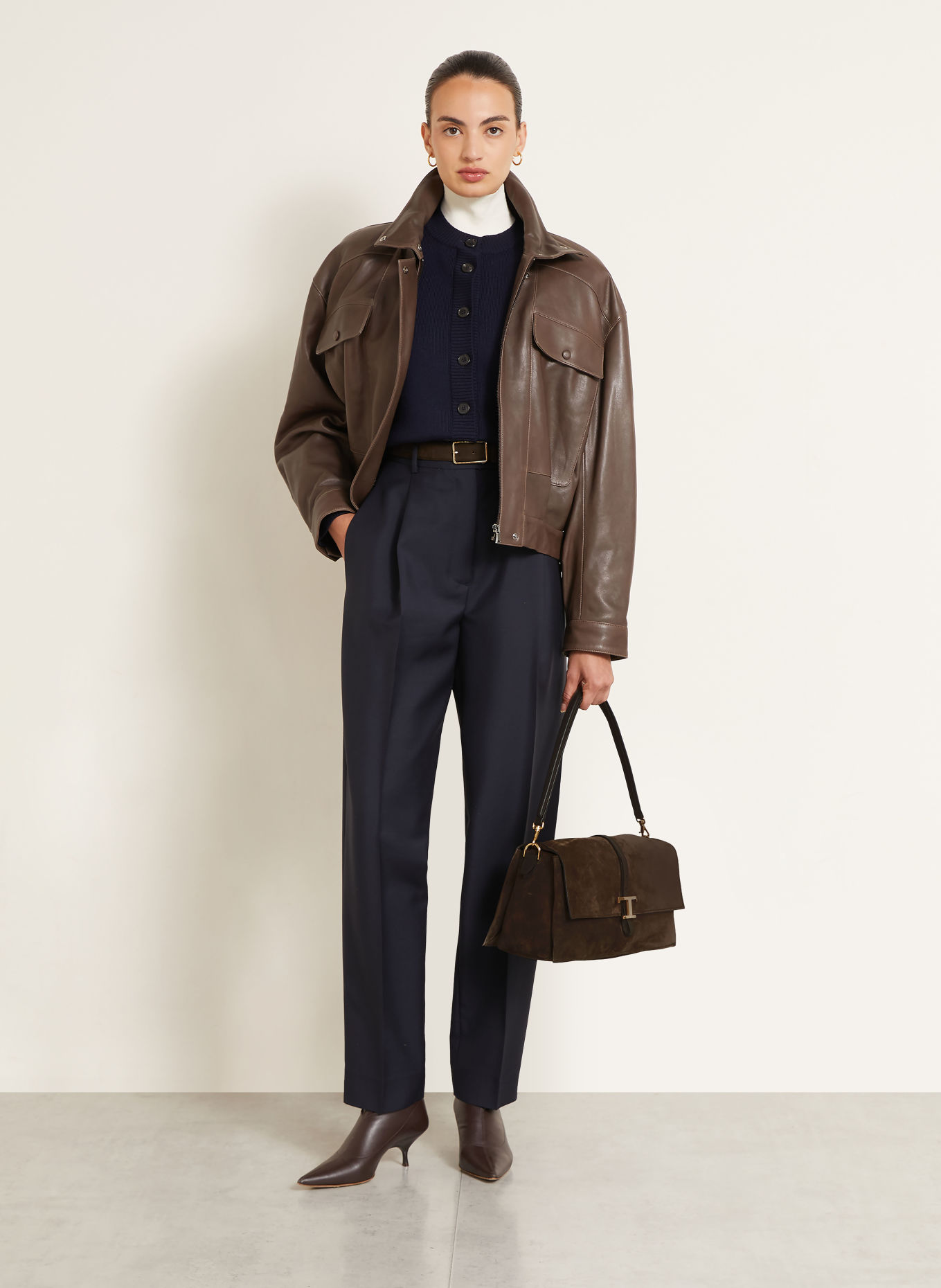 TOD'S Handtas T TIMELESS SMALL: MARRON FONCÉ / GOUD