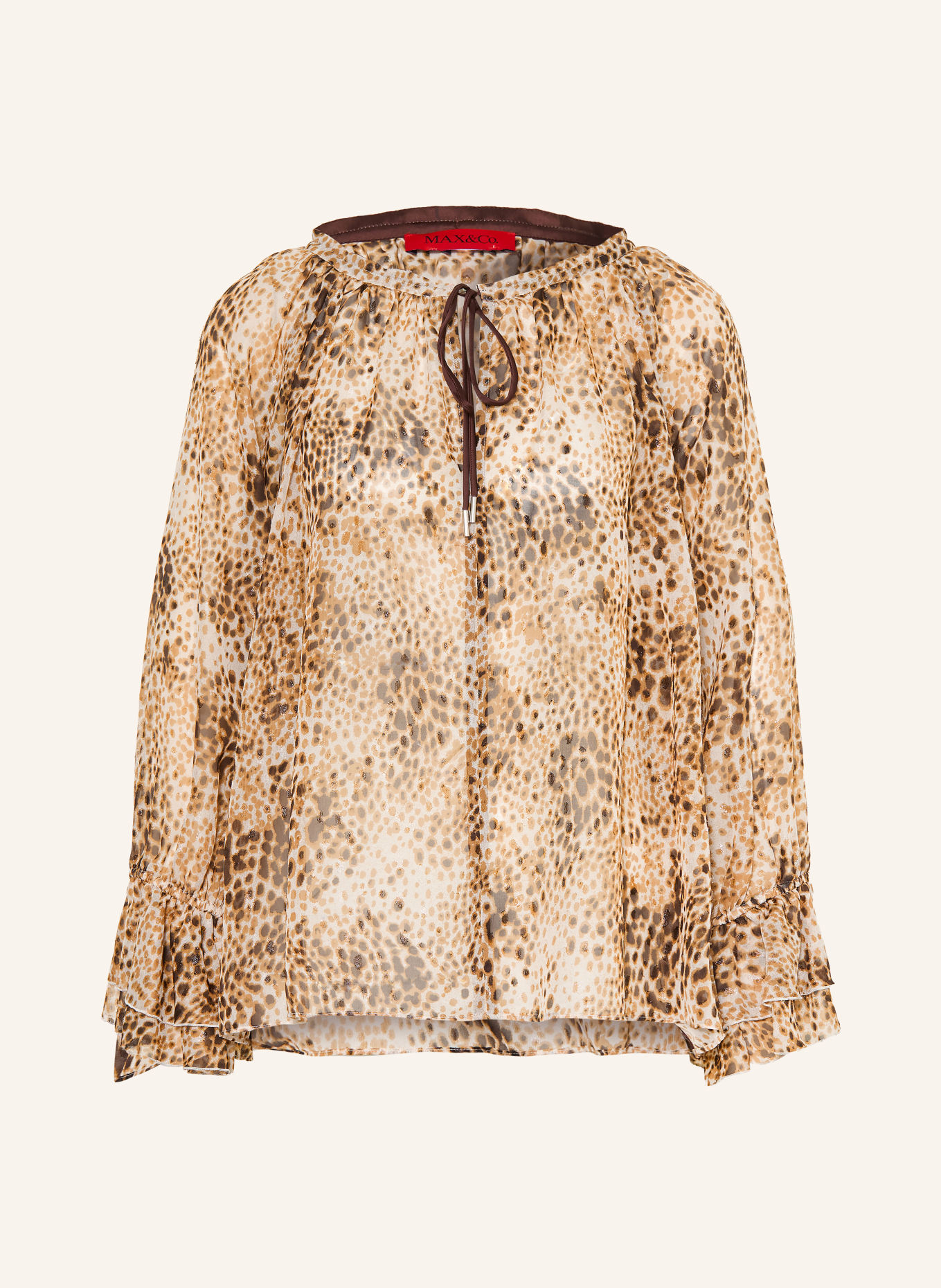 MAX & Co. Blouseshirt EBURNEA met glittergaren en ruches: CAMEL / MARRON FONCÉ / ECRU
