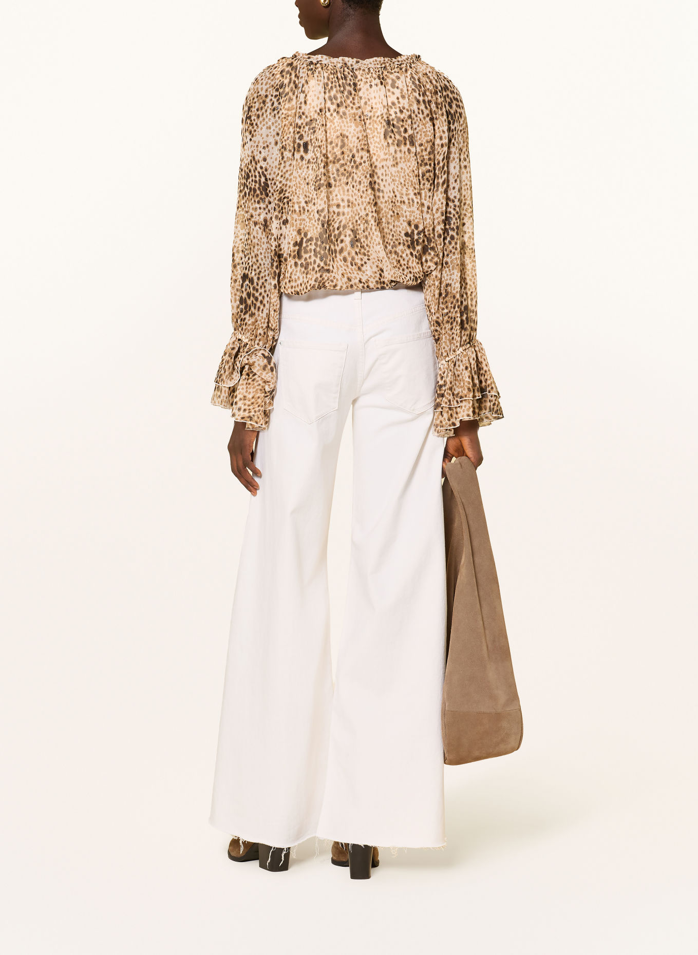 MAX & Co. Blouseshirt EBURNEA met glittergaren en ruches: CAMEL / MARRON FONCÉ / ECRU