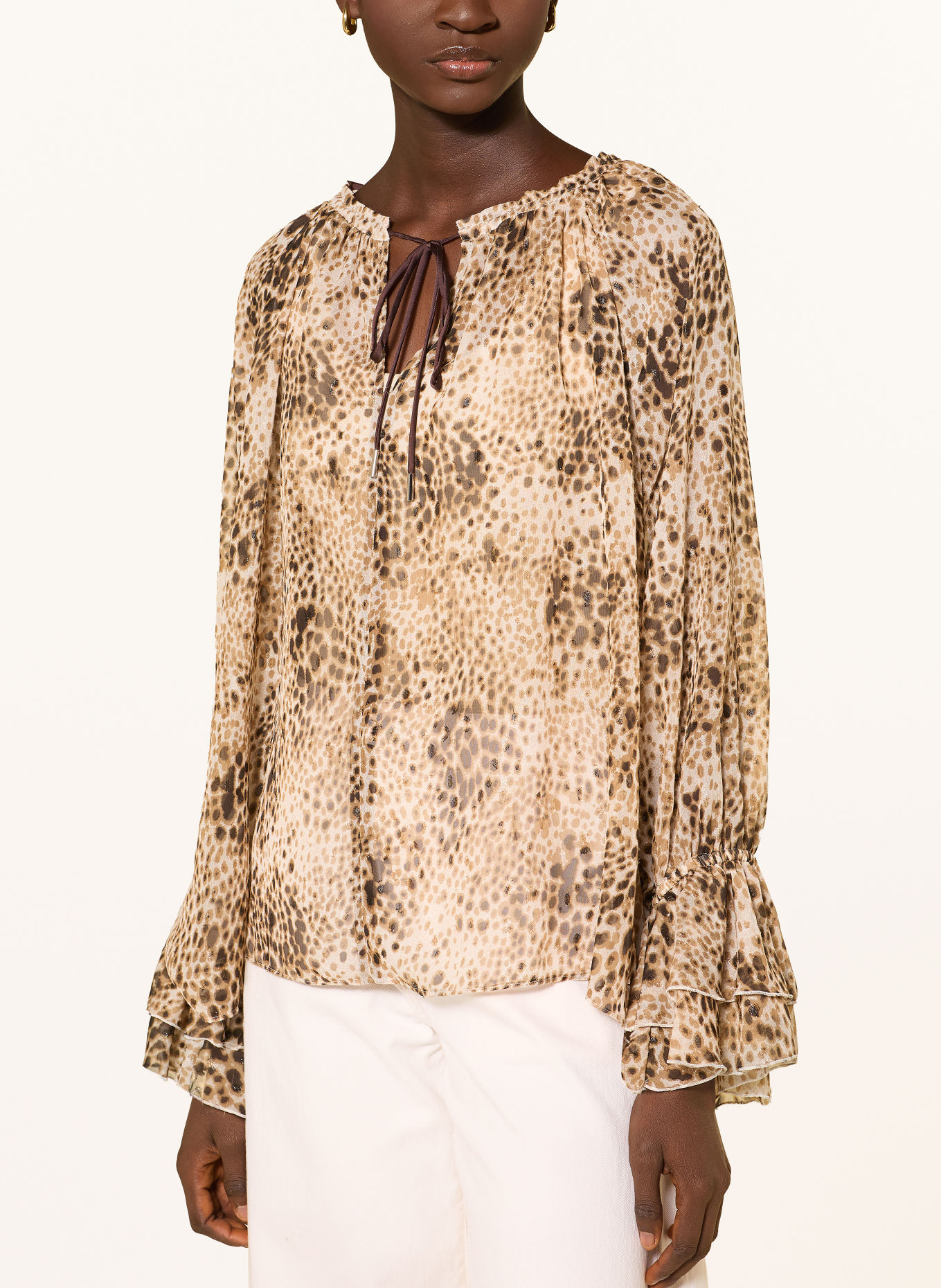 MAX & Co. Blouseshirt EBURNEA met glittergaren en ruches: CAMEL / MARRON FONCÉ / ECRU