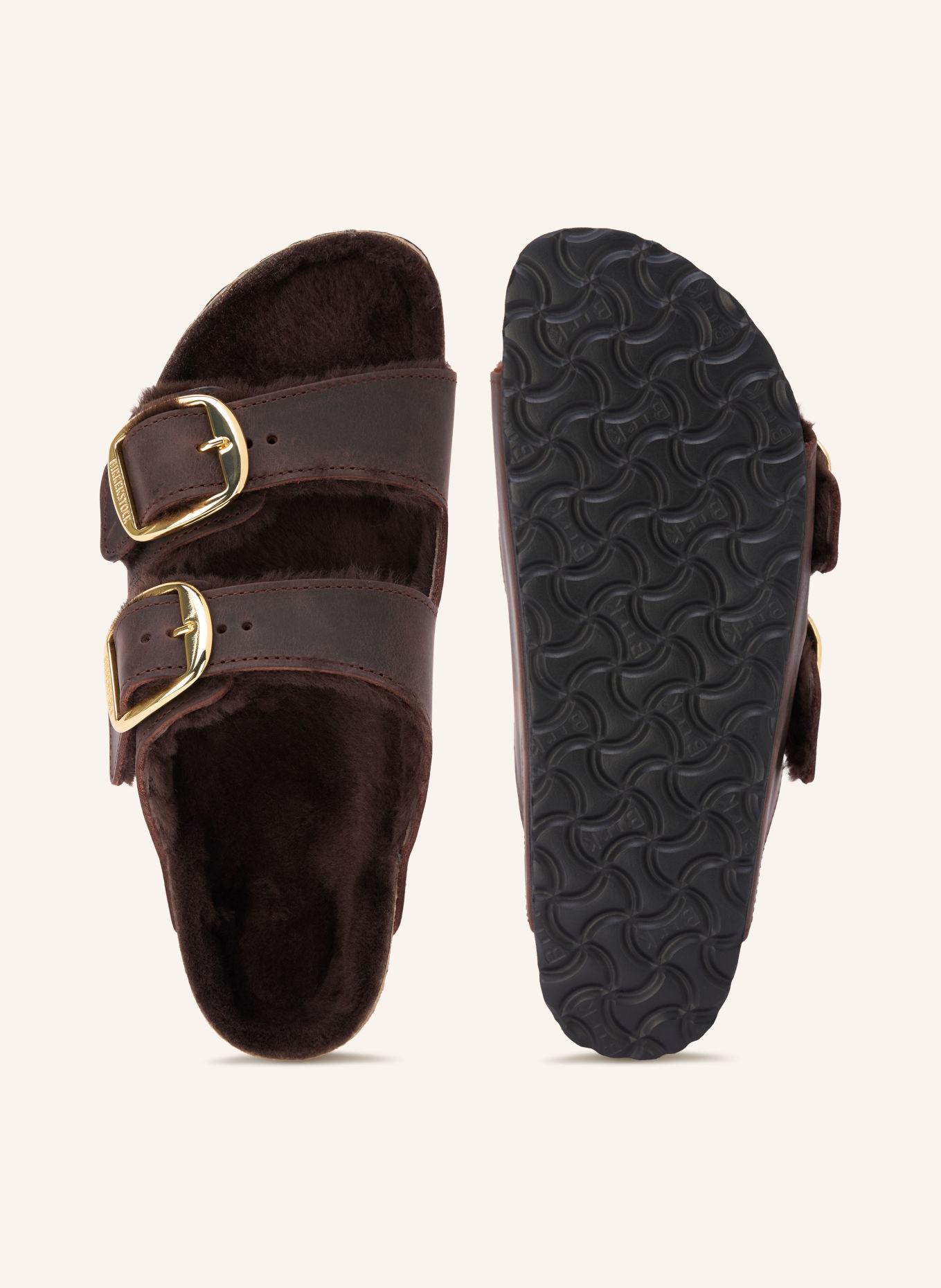 BIRKENSTOCK Muiltjes ARIZONA SHEARLING: MARRON FONCÉ