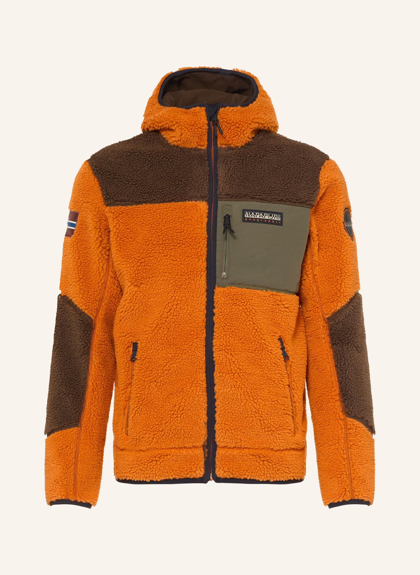 NAPAPIJRI Veste polaire YUPIK: ORANGE / MARRON FONCÉ / KAKI