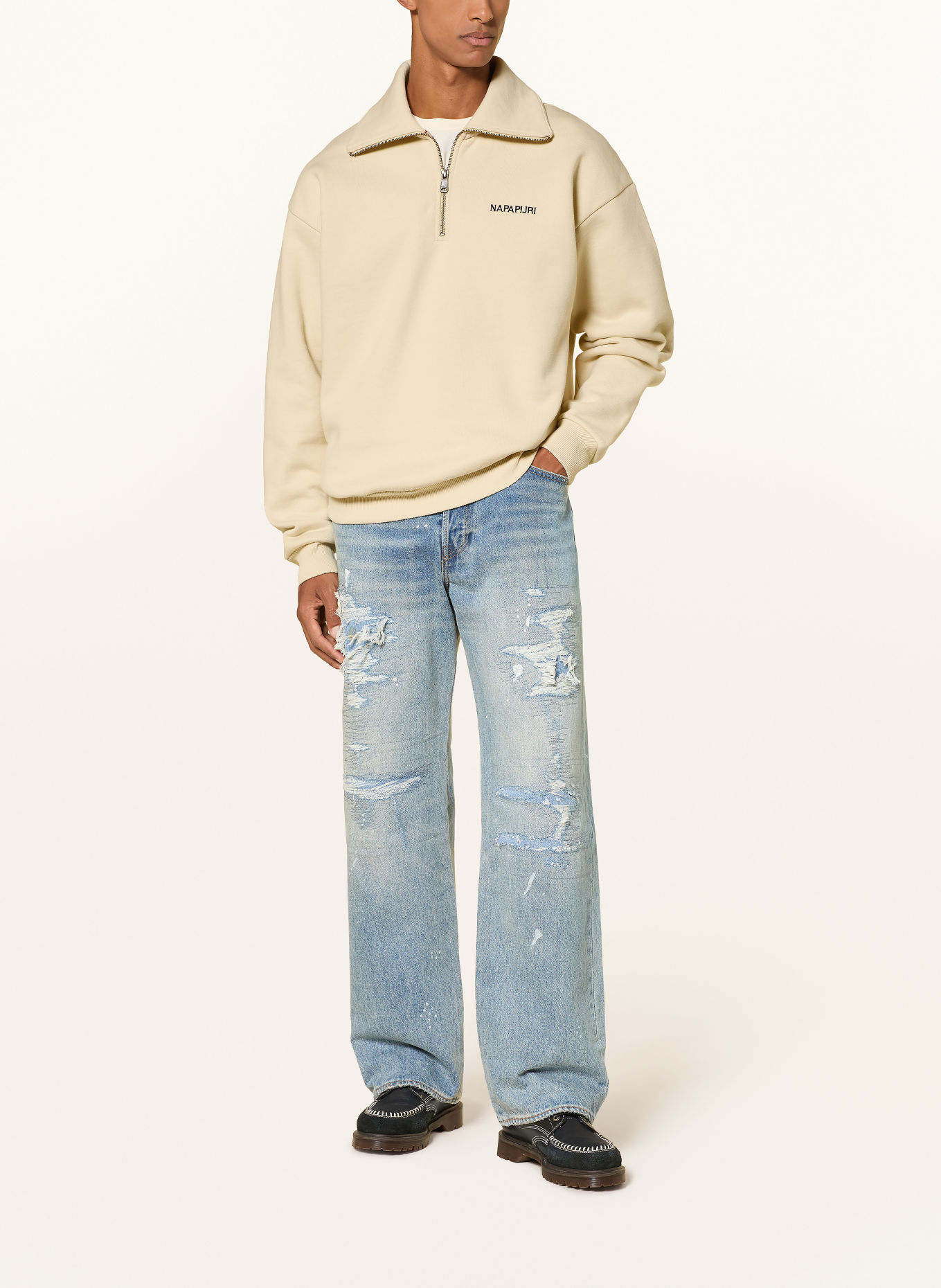 NAPAPIJRI Pull col zippé B-TENRI HZ: ÉCRU / ROUGE / NOIR