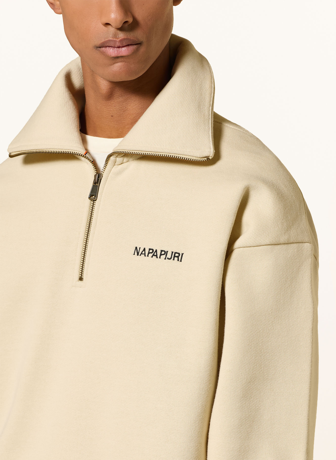 NAPAPIJRI Pull col zippé B-TENRI HZ: ÉCRU / ROUGE / NOIR