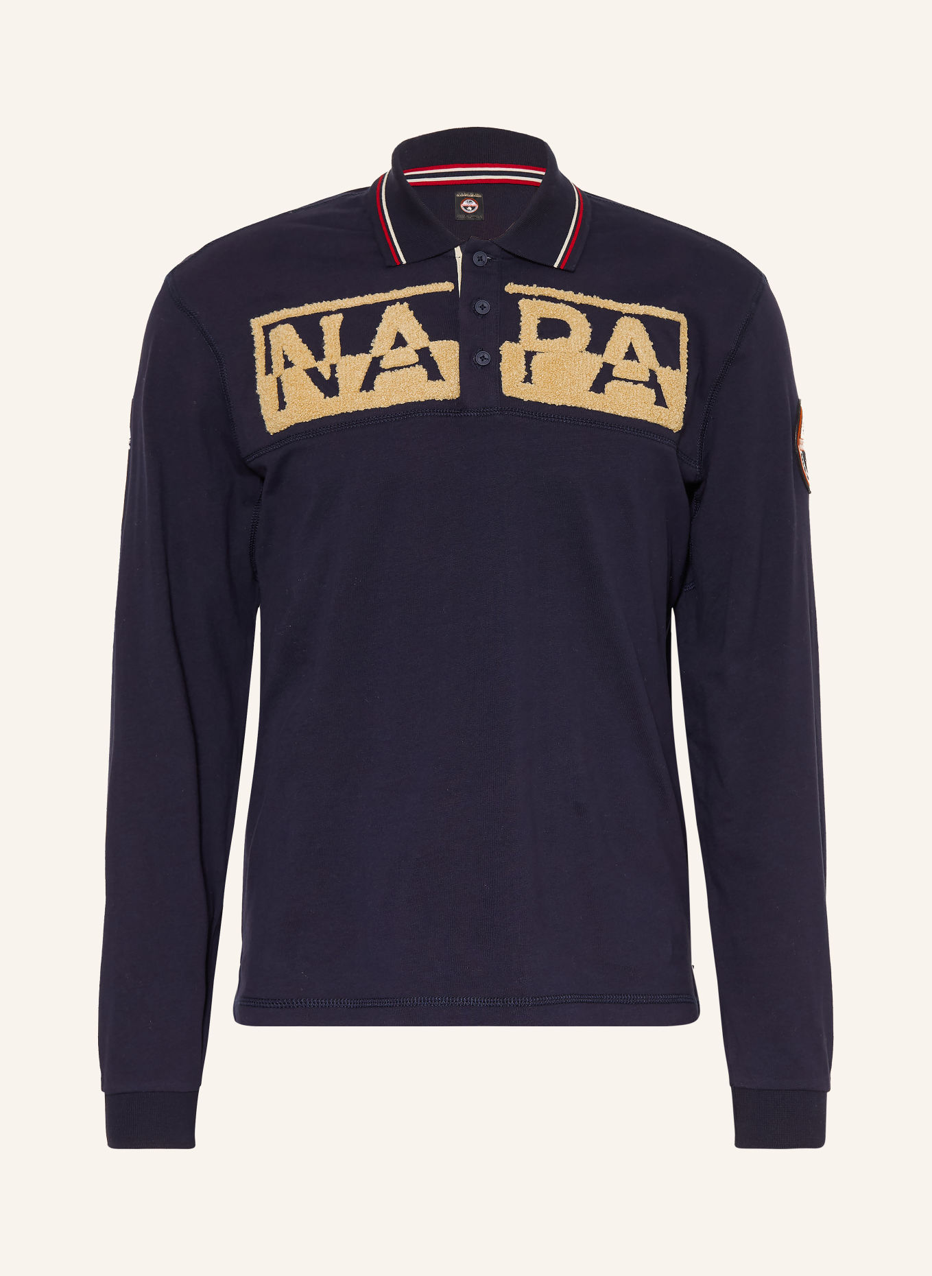 NAPAPIJRI Jersey-poloshirt E-ARCHIVE Relaxed Fit: DONKERBLAUW / BEIGE / ROOD