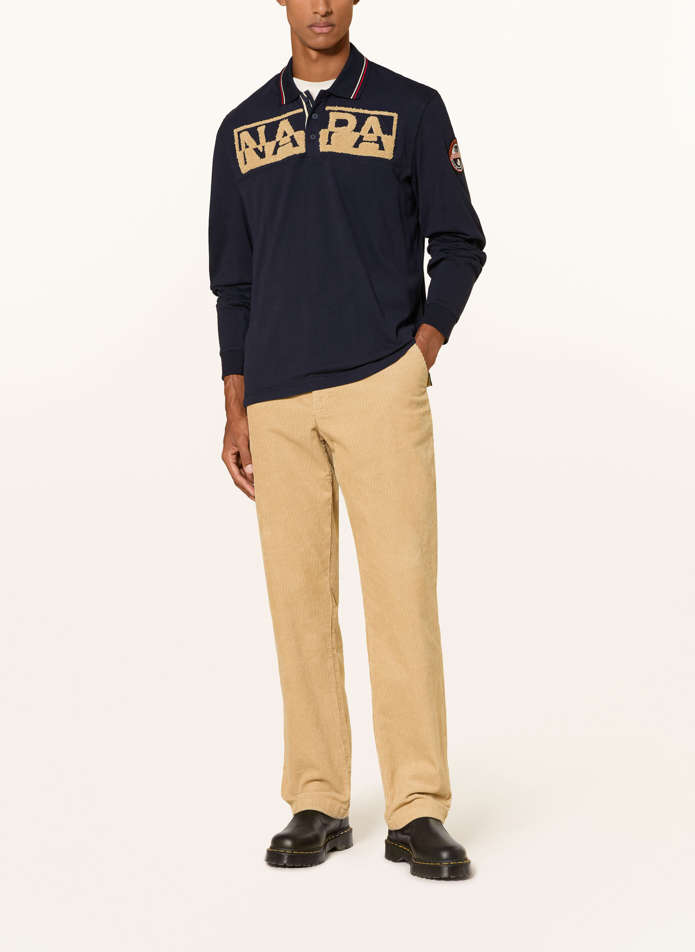 NAPAPIJRI Jersey-poloshirt E-ARCHIVE Relaxed Fit: DONKERBLAUW / BEIGE / ROOD