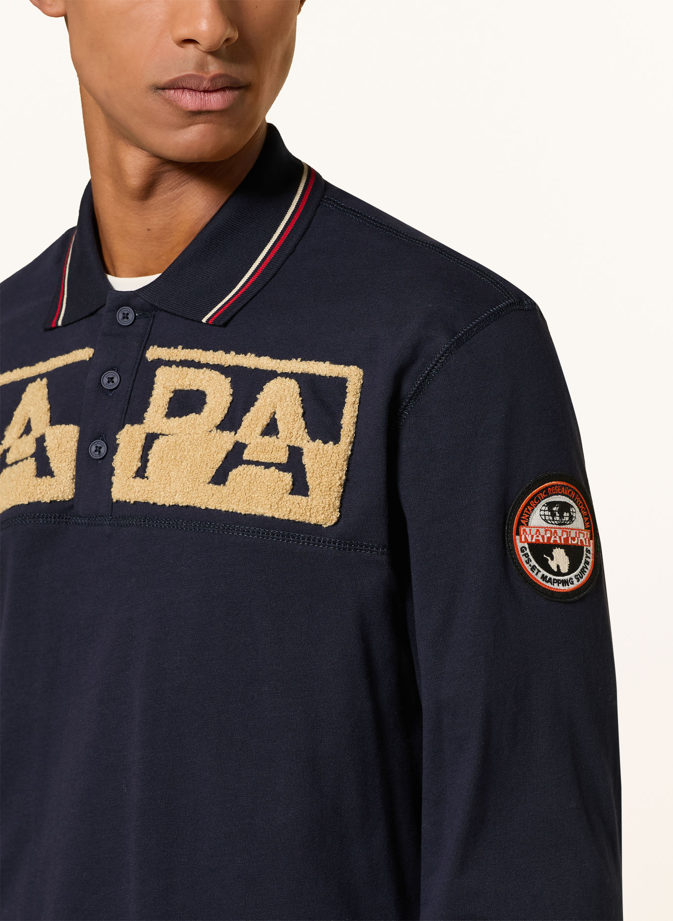 NAPAPIJRI Jersey-poloshirt E-ARCHIVE Relaxed Fit: DONKERBLAUW / BEIGE / ROOD