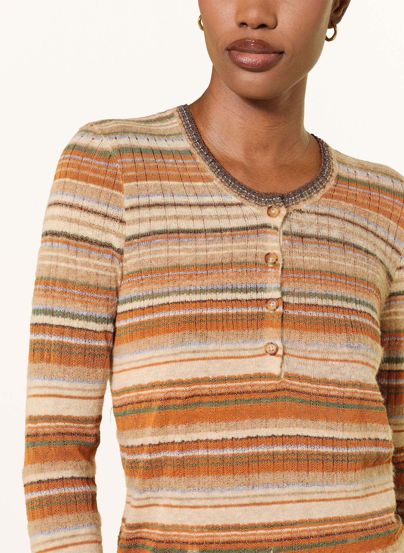 MARANT ÉTOILE Pullover FREDERICA mit Leinen und Glitzergarn: ORANGE / BEIGE / PETROL
