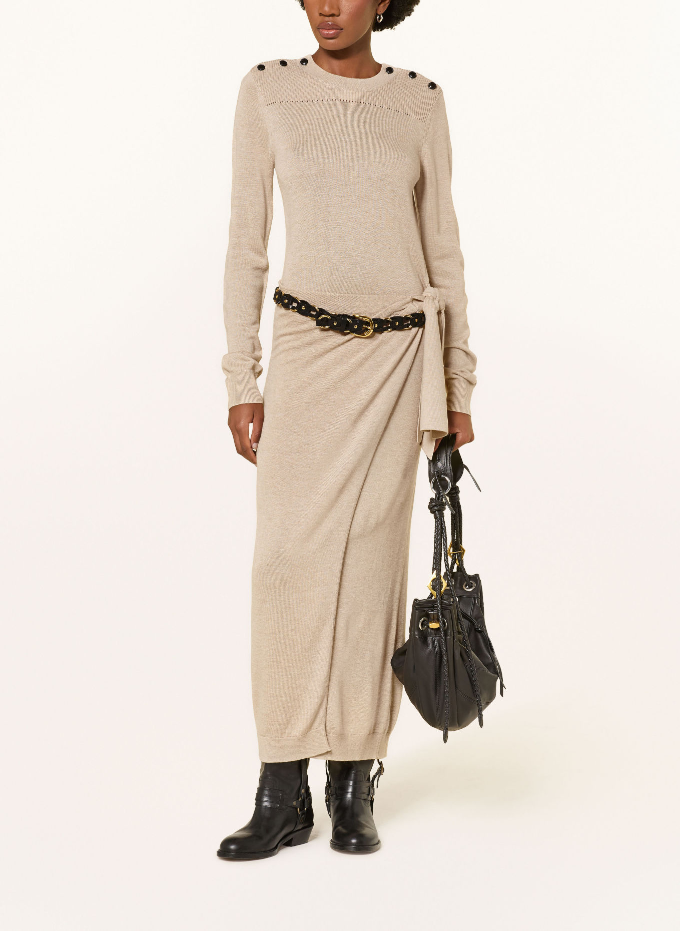 MARANT ÉTOILE JOZIRA knit dress with a wrap-style design: BEIGE