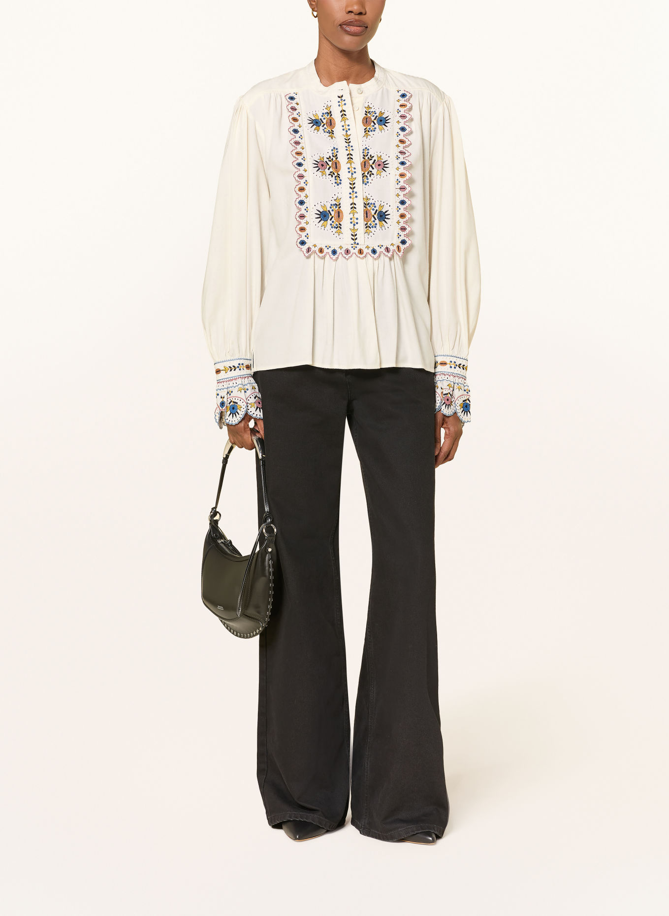 MARANT ÉTOILE Blusenshirt MONIQUE mit Lochspitze: ECRU / ALTROSA / BLAU
