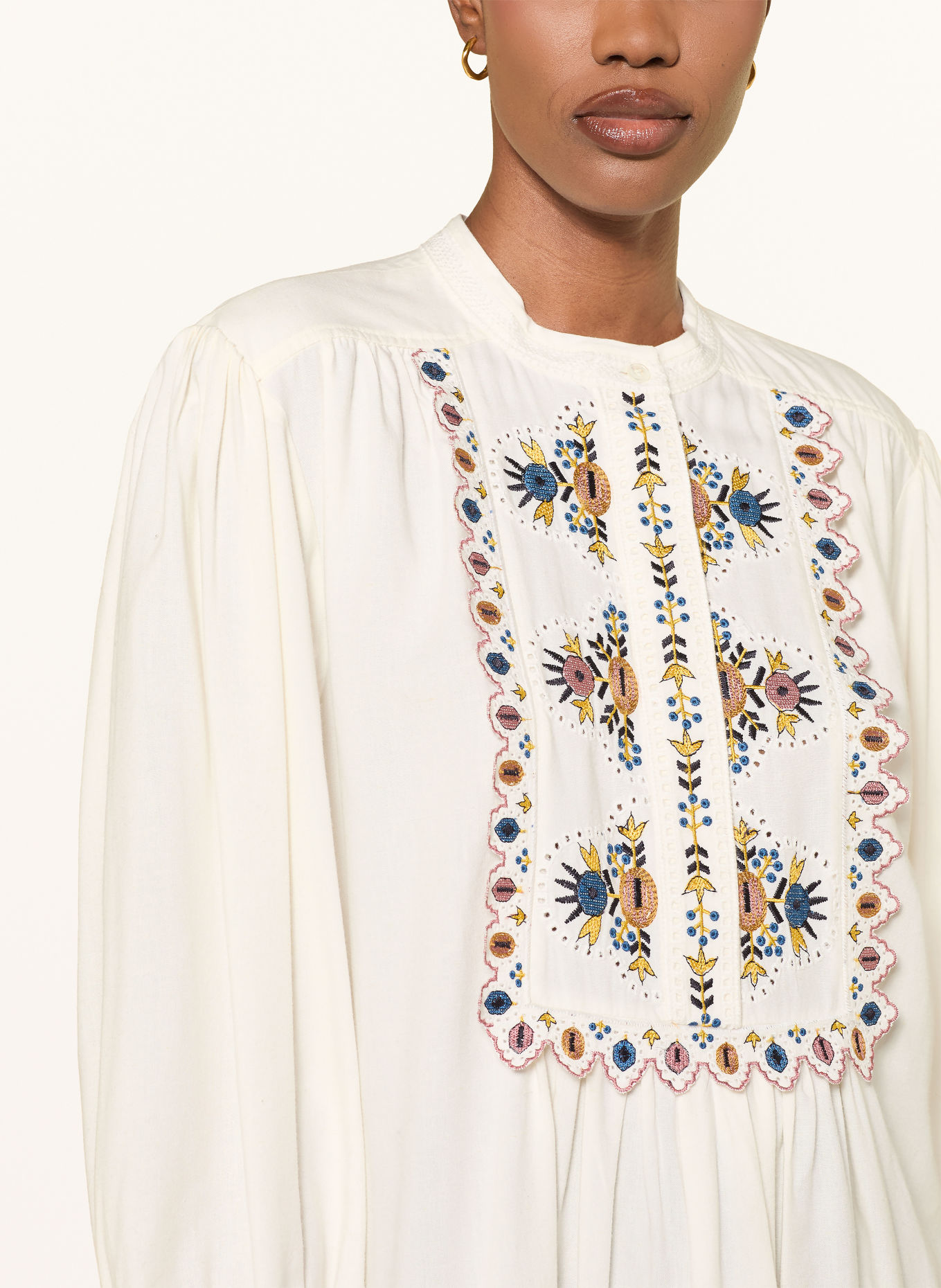 MARANT ÉTOILE Blusenshirt MONIQUE mit Lochspitze: ECRU / ALTROSA / BLAU