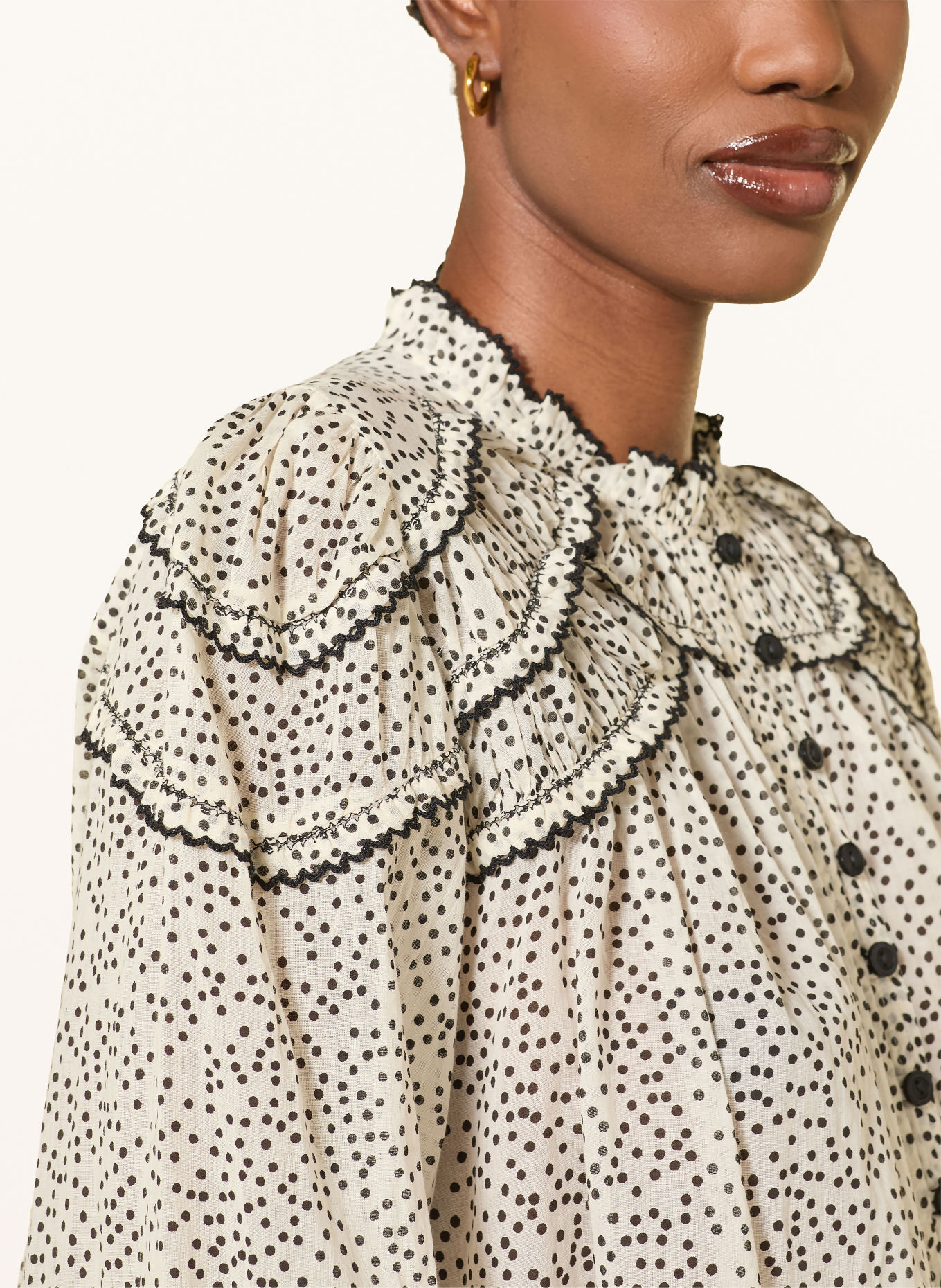 MARANT ÉTOILE Bluse CHRISTA mit Rüschen: ECRU / SCHWARZ