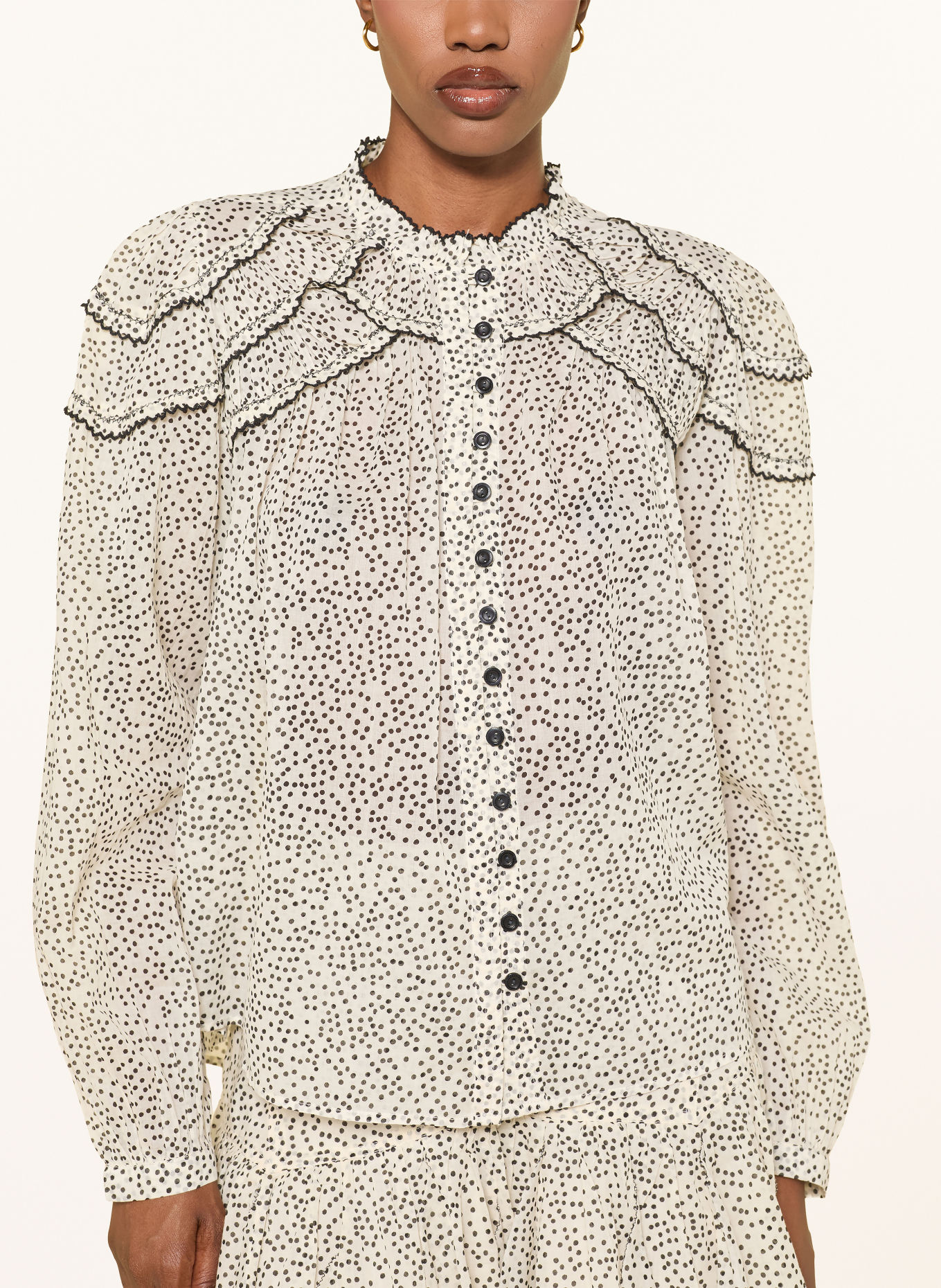 MARANT ÉTOILE Bluse CHRISTA mit Rüschen: ECRU / SCHWARZ