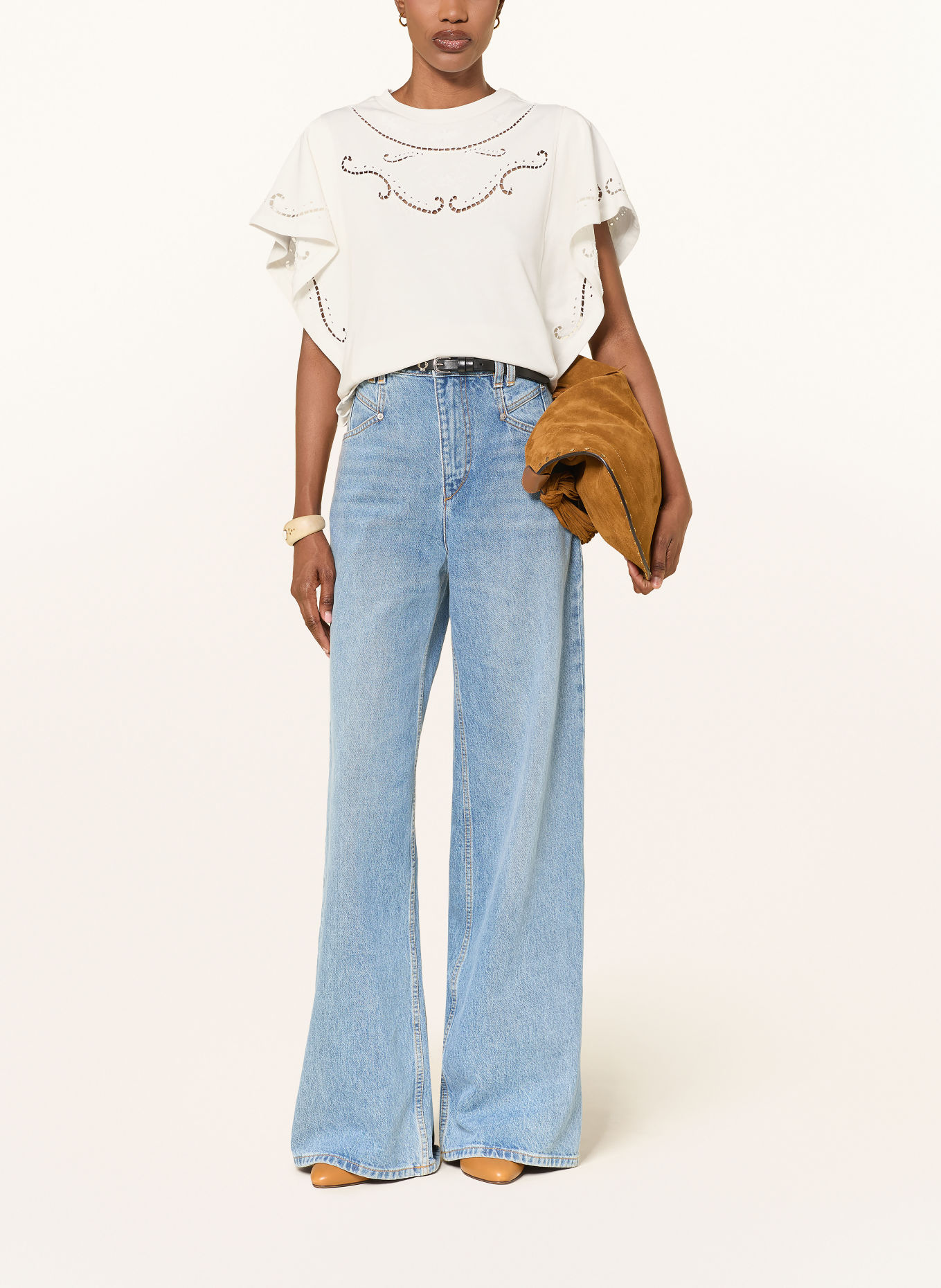 MARANT ÉTOILE EOLINE Shirt blouse with Openwork Lace: WHITE