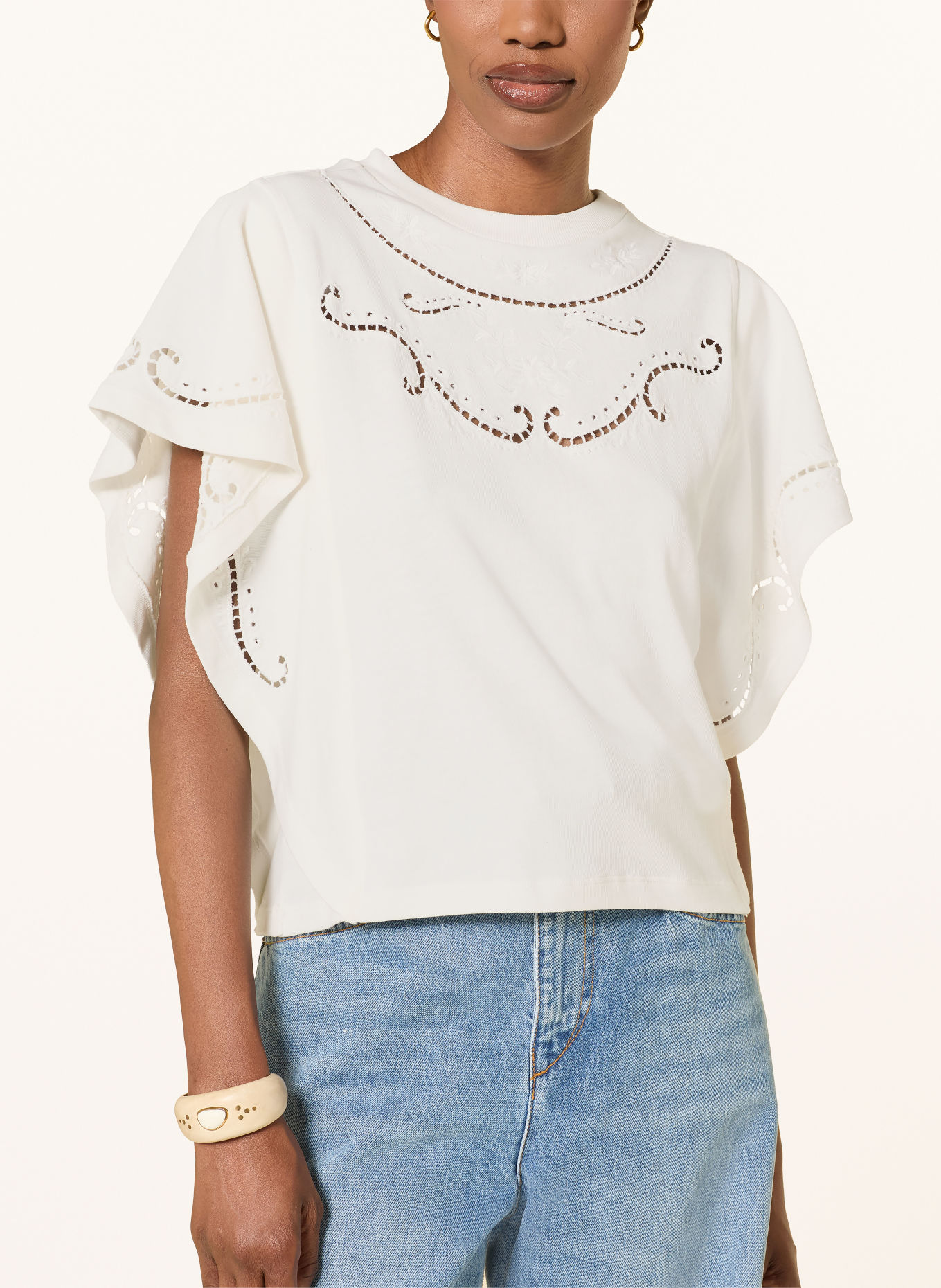 MARANT ÉTOILE EOLINE Shirt blouse with Openwork Lace: WHITE