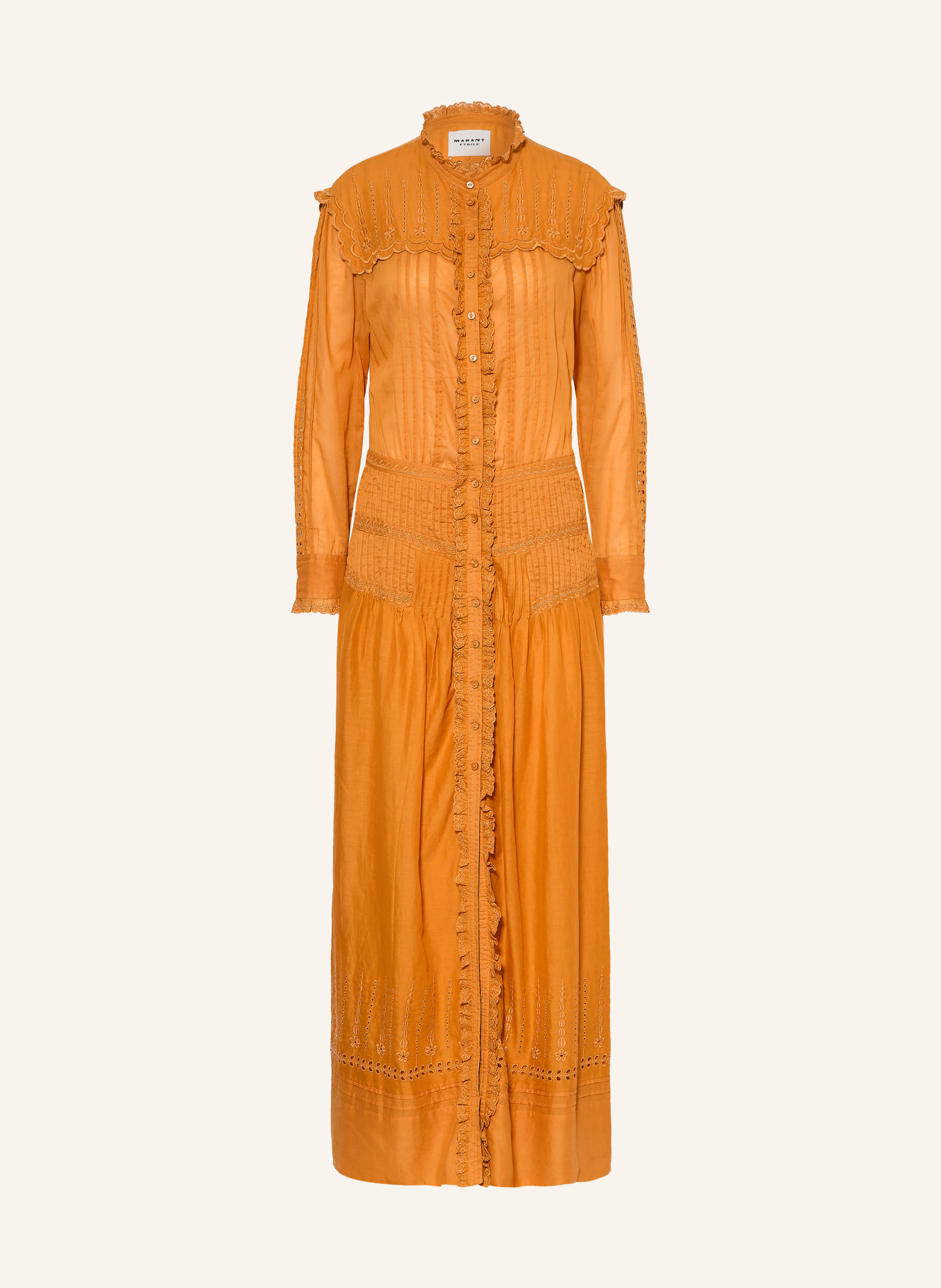 MARANT ÉTOILE LONIE Dress with Ruffles and Openwork Lace: LIGHT BROWN