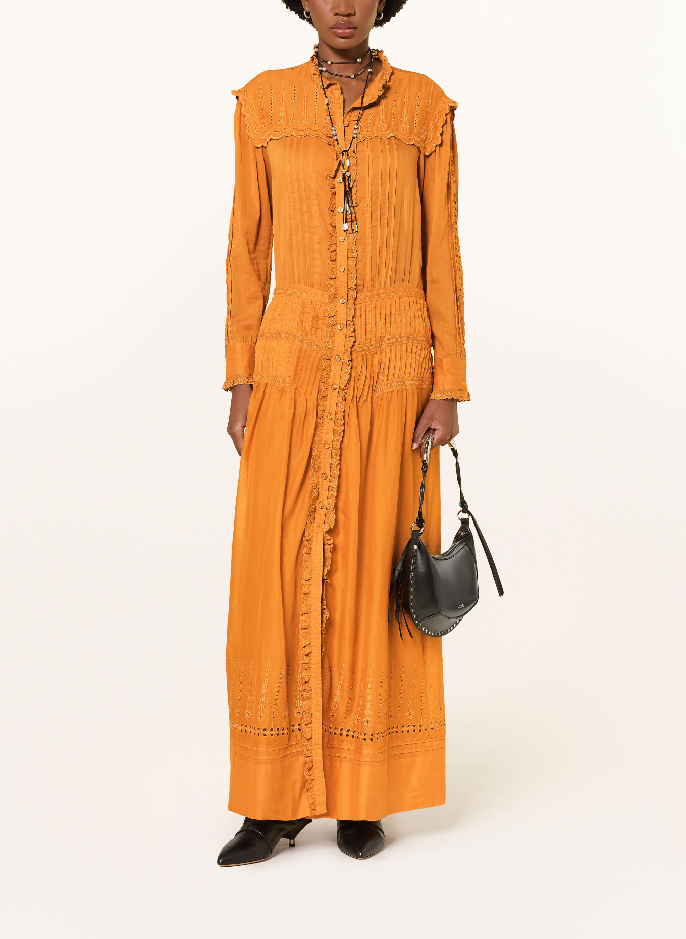 MARANT ÉTOILE LONIE Dress with Ruffles and Openwork Lace: LIGHT BROWN
