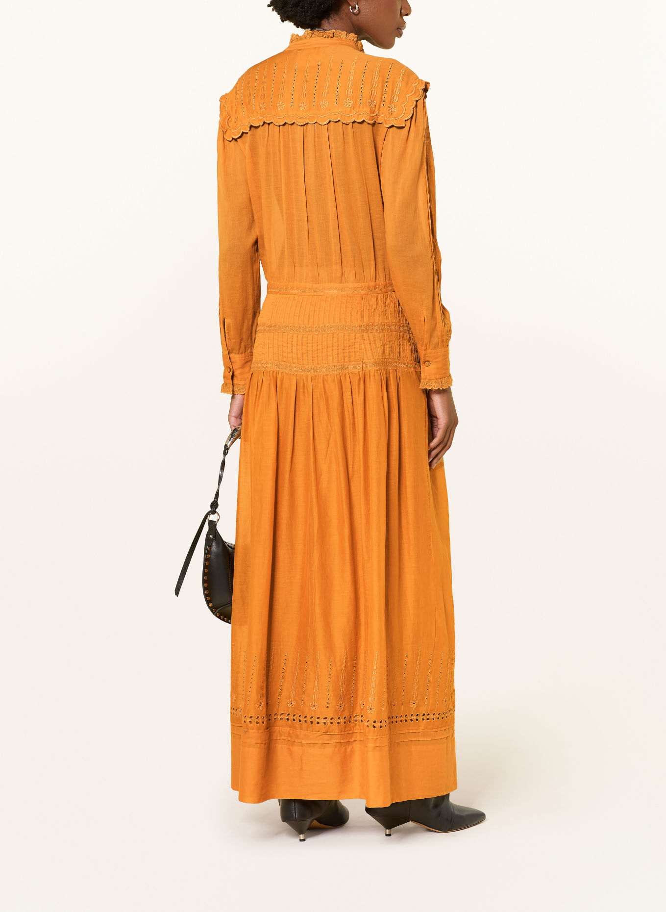 MARANT ÉTOILE LONIE Dress with Ruffles and Openwork Lace: LIGHT BROWN