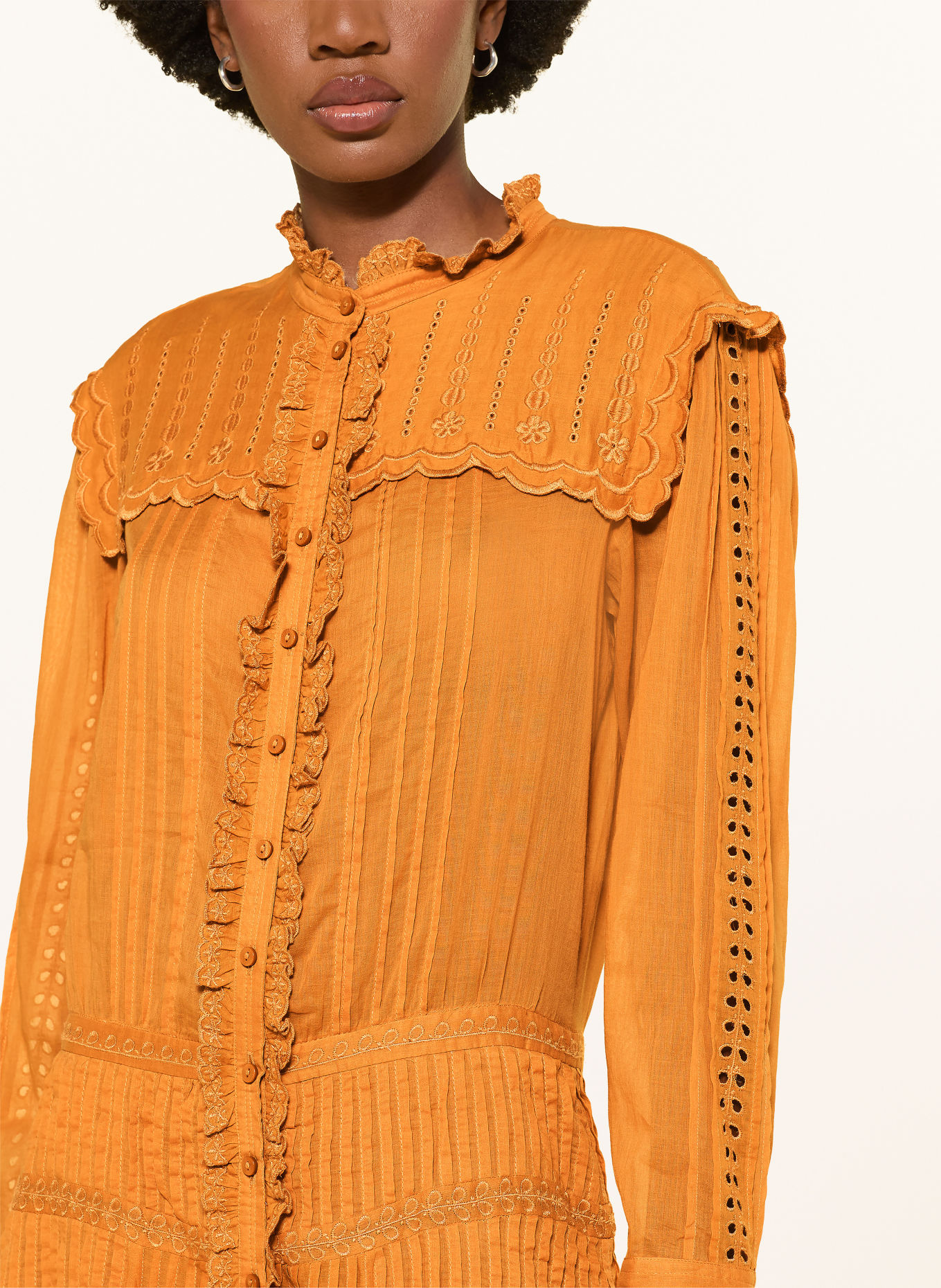 MARANT ÉTOILE LONIE Dress with Ruffles and Openwork Lace: LIGHT BROWN