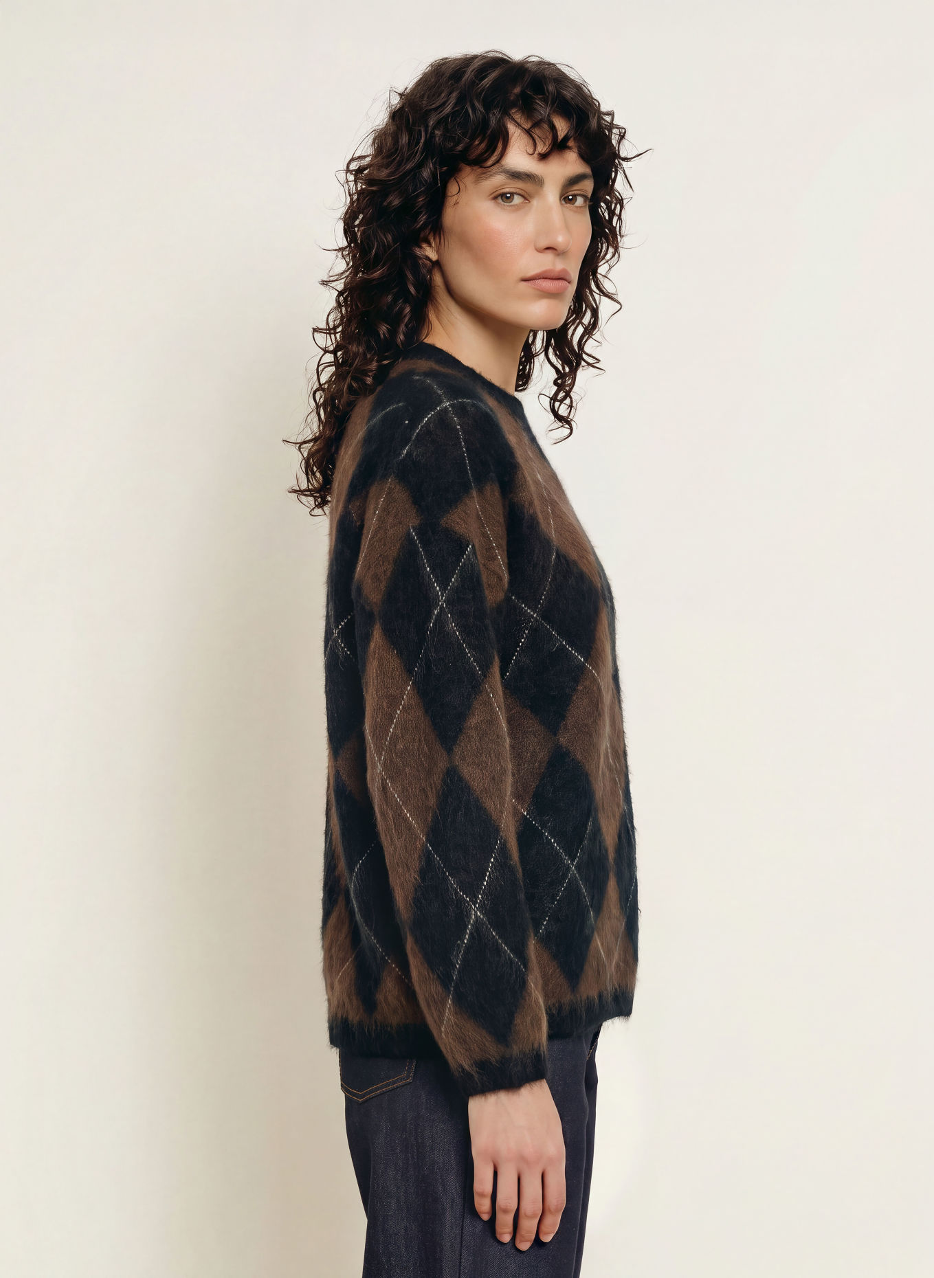 MRS & HUGS Sweater: DARK BROWN / ECRU / BLACK