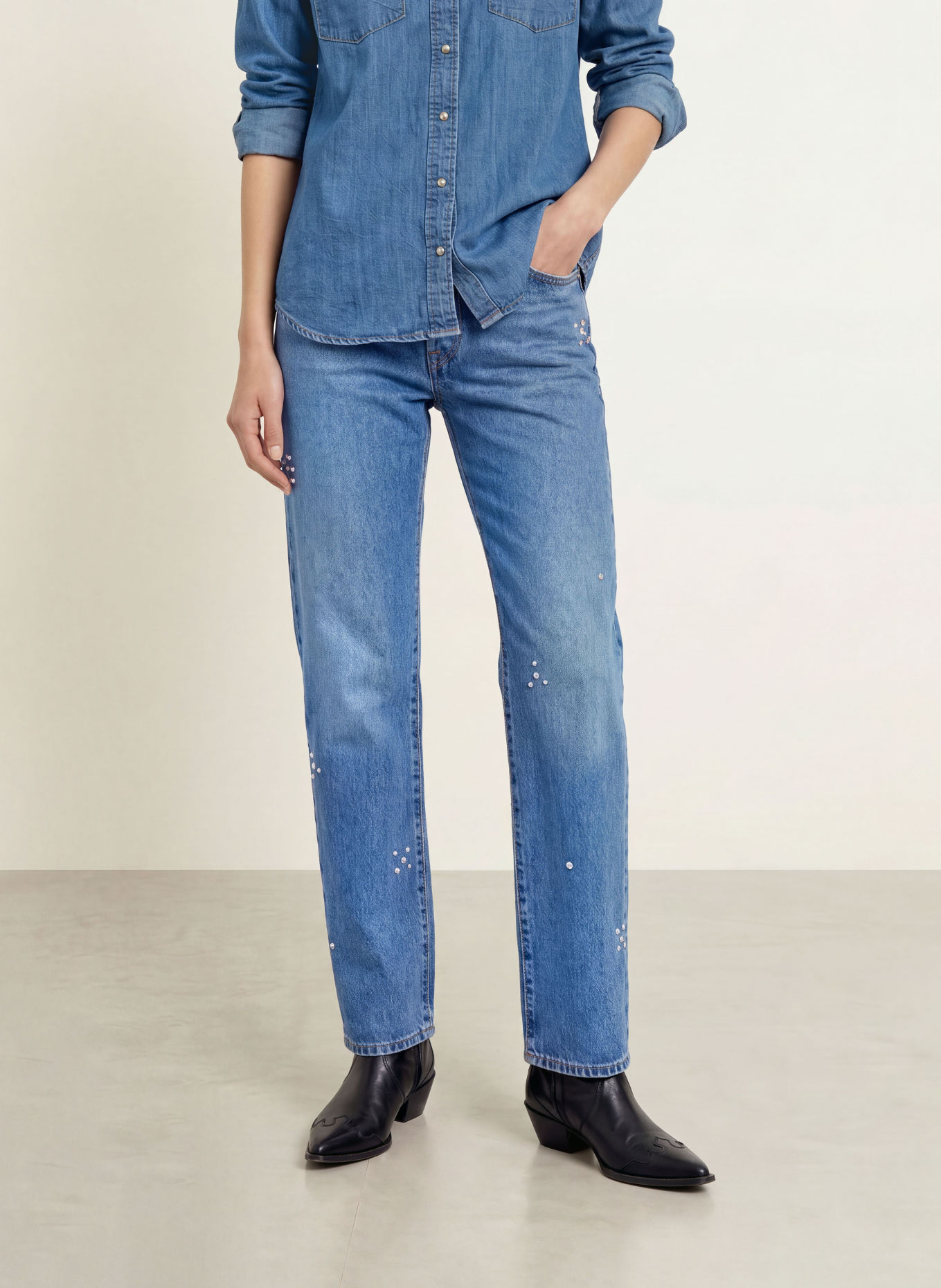 Levi's® Straight Jeans 501® ’90S mit Schmucksteinen: 46 Med Indigo - Worn In