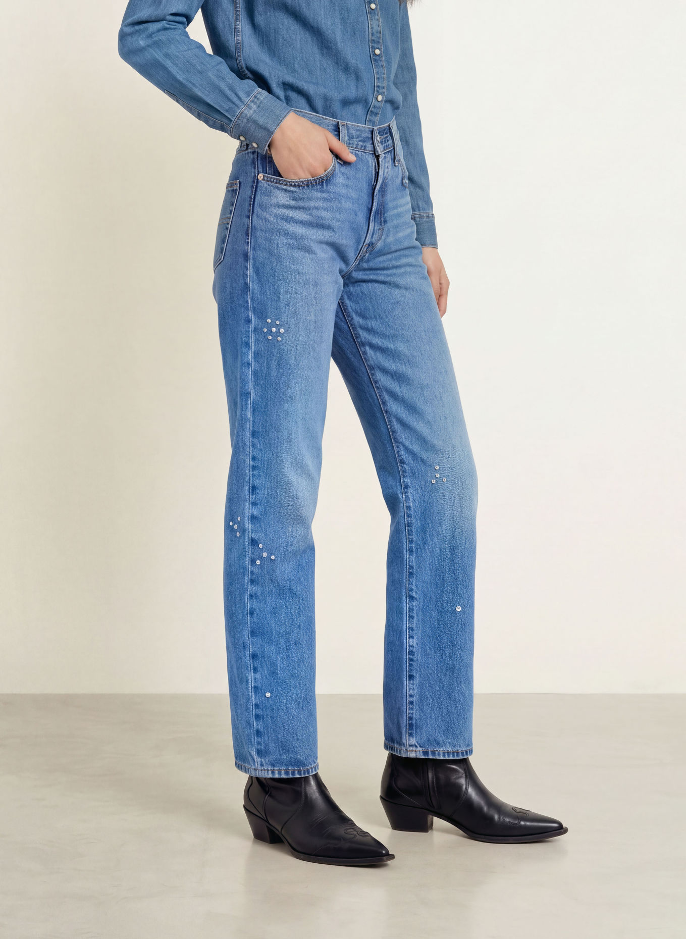 Levi's® Straight Jeans 501® ’90S mit Schmucksteinen: 46 Med Indigo - Worn In
