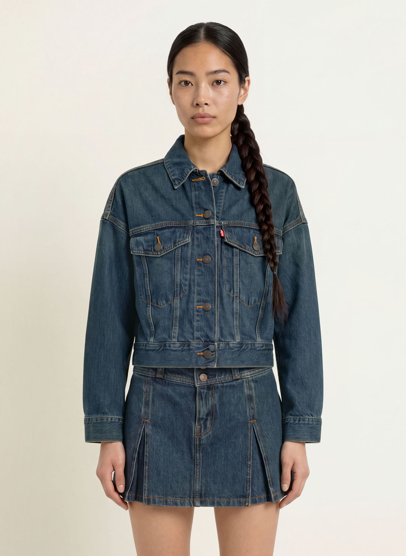 Levi's® Spijkerjasje LOOSE CROP TRUCKER: 07 Dark Indigo - Worn In