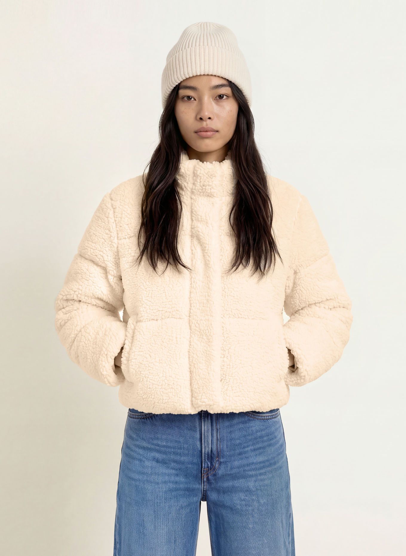 Levi's® BRYNN Quilted Jacket with Teddy Fur: CREAM