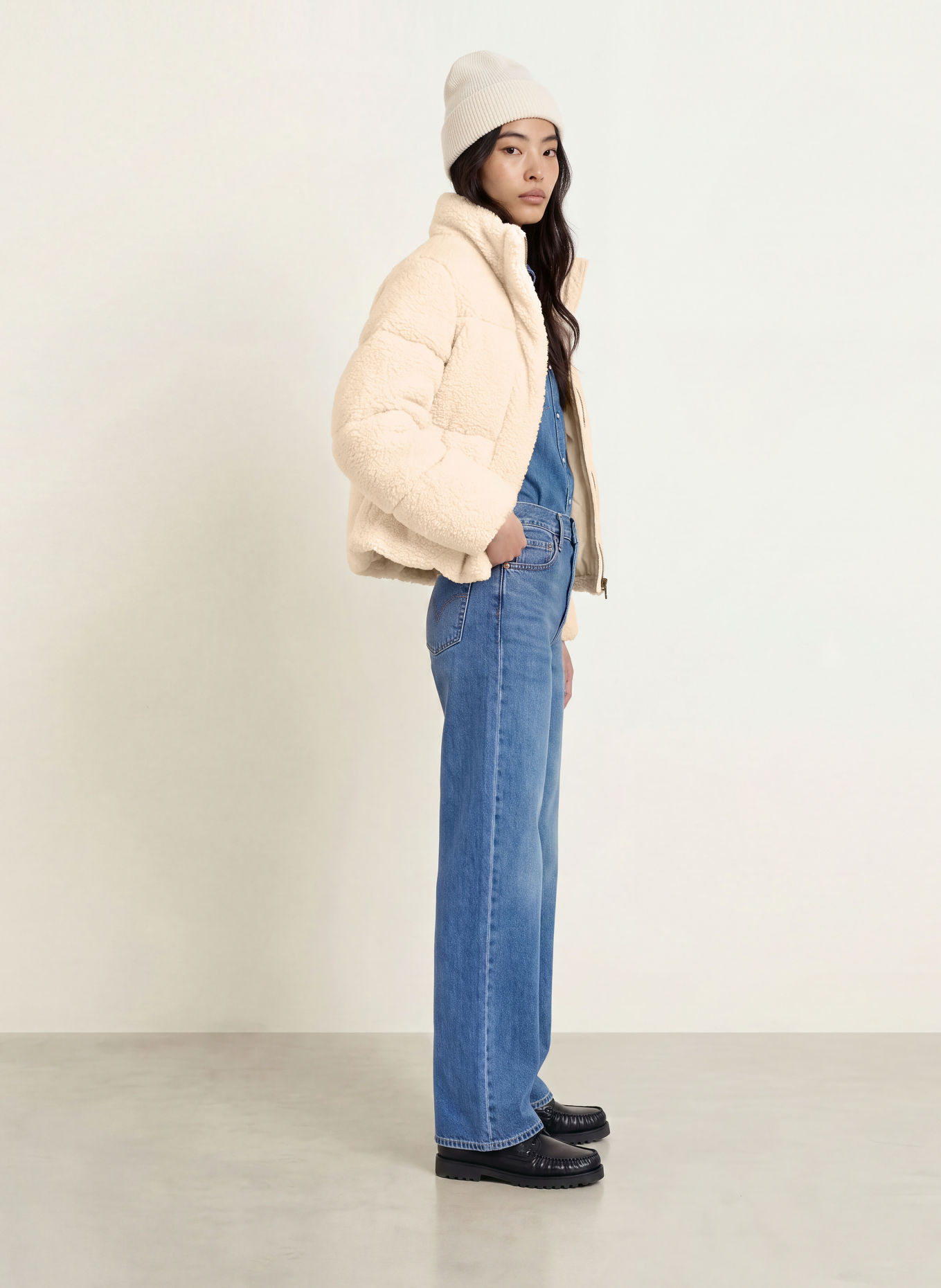 Levi's® BRYNN Quilted Jacket with Teddy Fur: CREAM