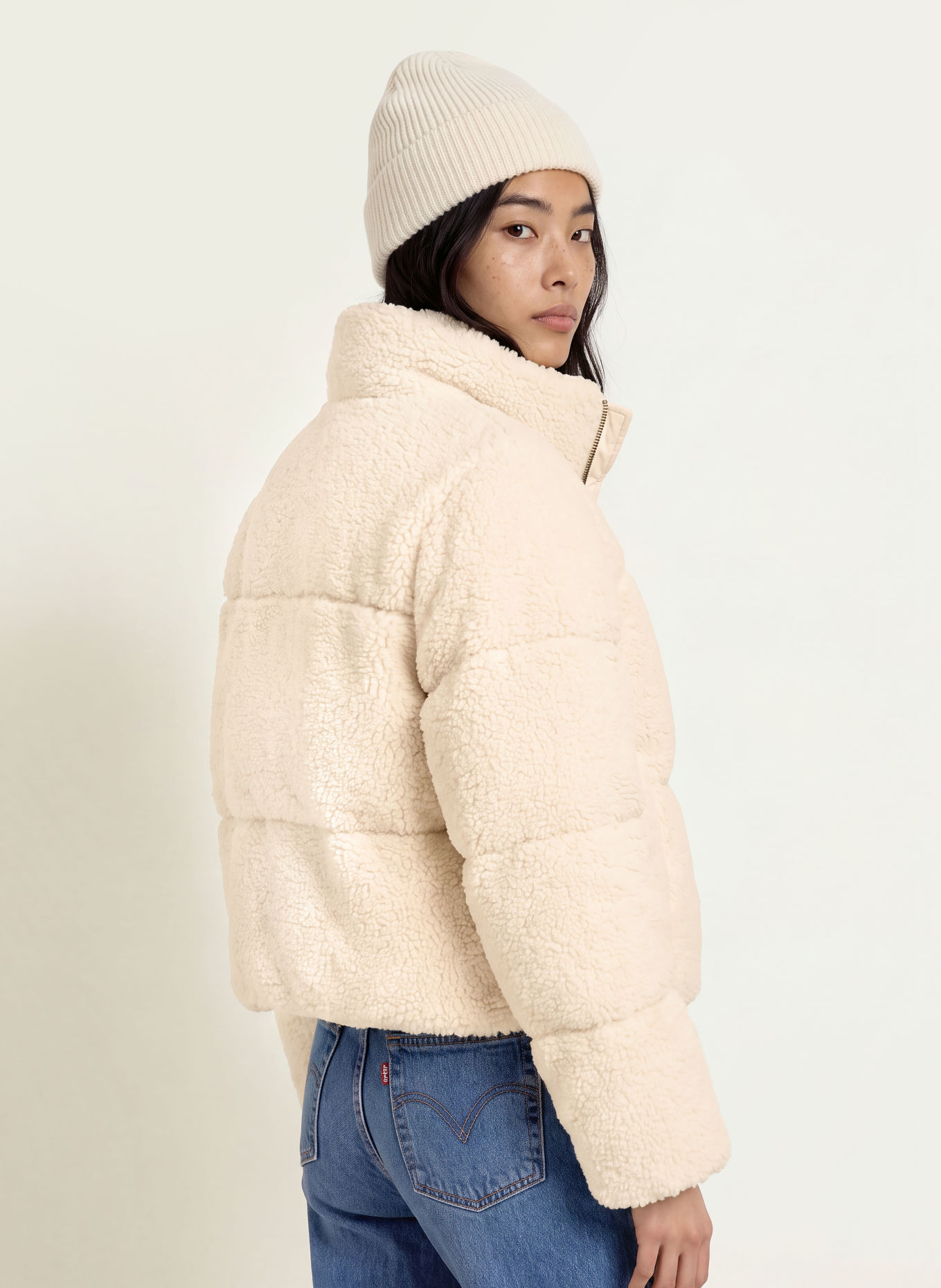 Levi's® BRYNN Quilted Jacket with Teddy Fur: CREAM