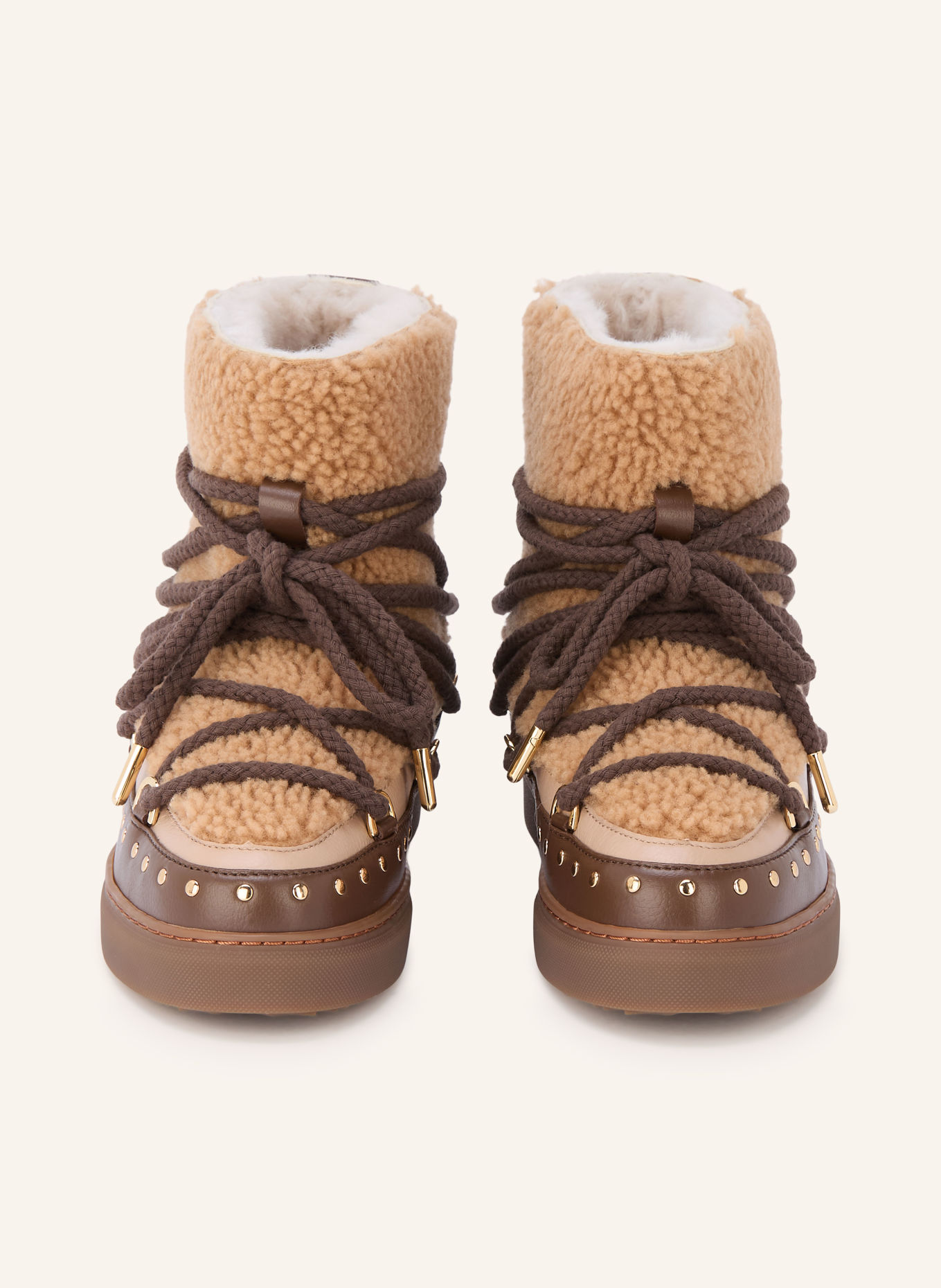 INUIKII Boots CURLY ROCK met studs: LICHTBRUIN / BRUIN