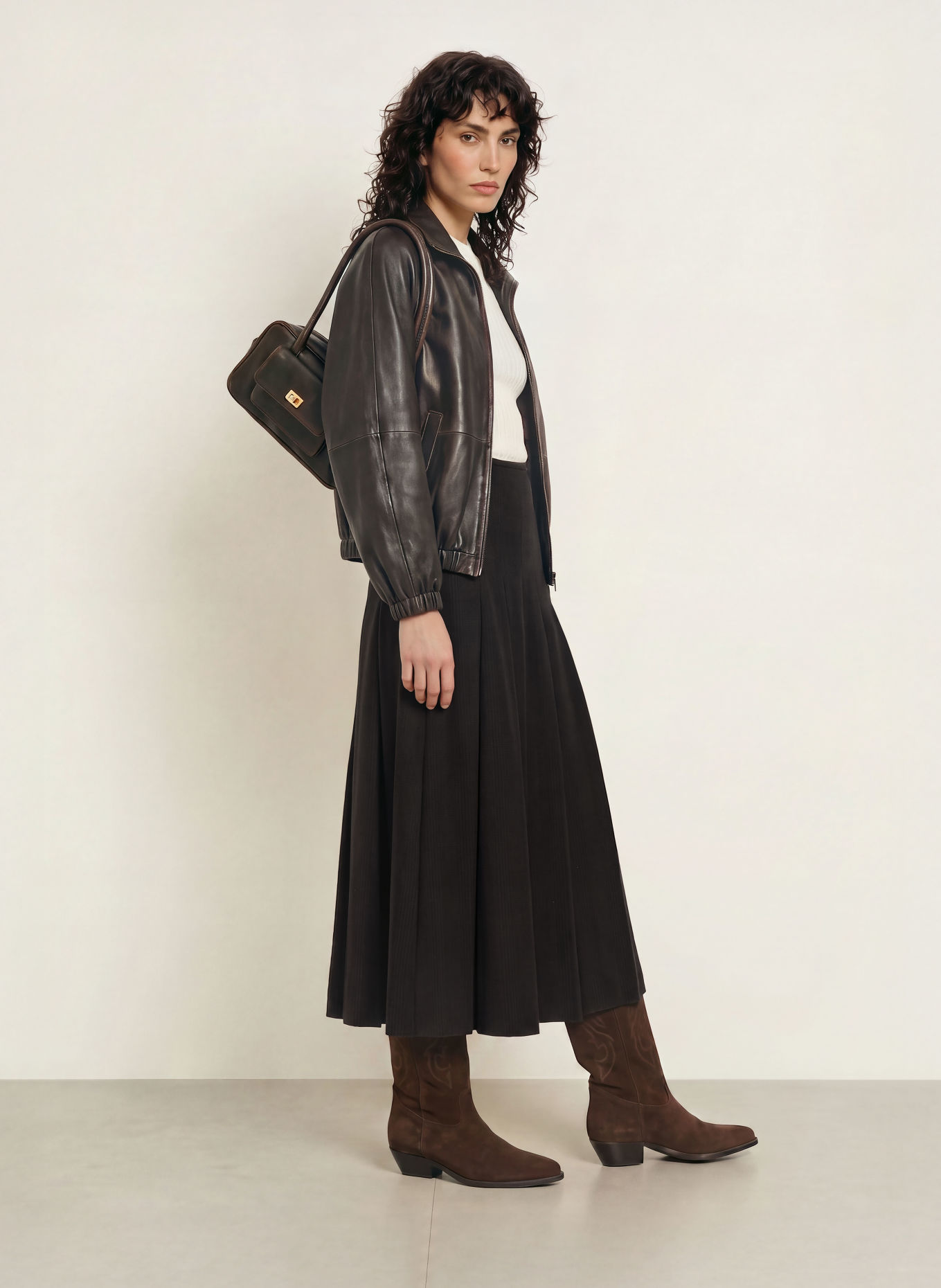 MRS & HUGS Plooirok: MARRON FONCÉ / ZWART