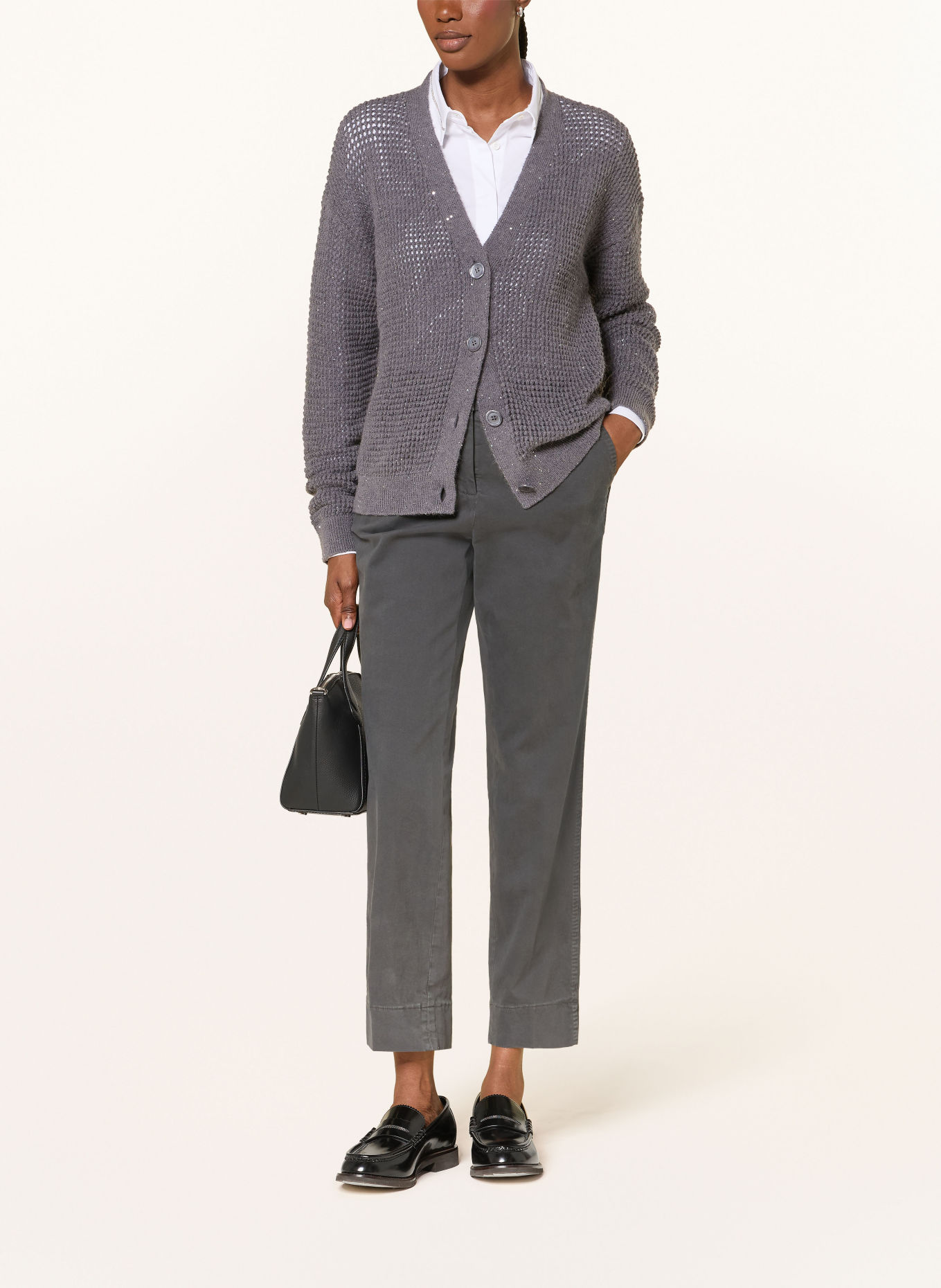 PESERICO Strickjacke mit Pailletten: GRAU