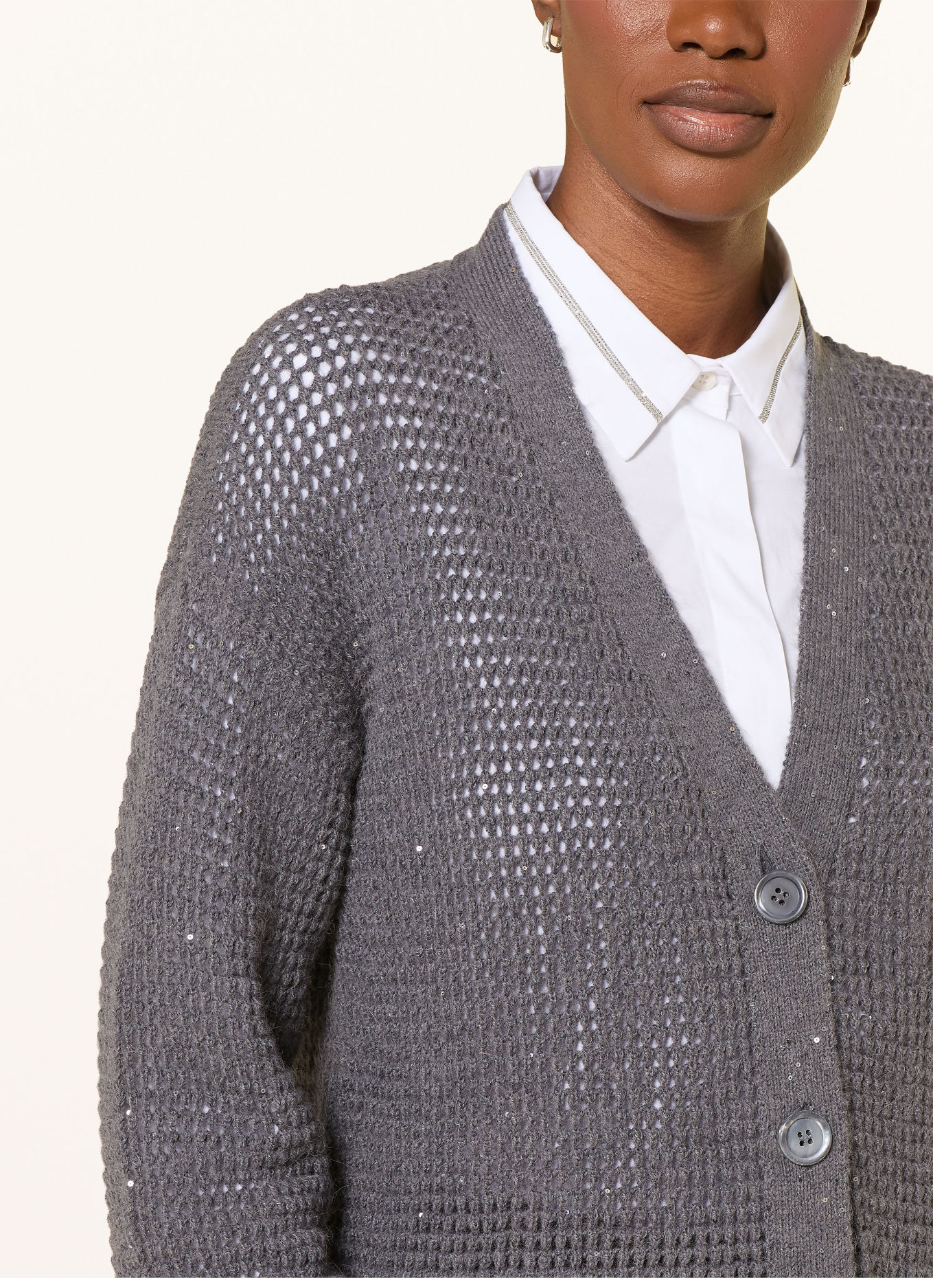 PESERICO Strickjacke mit Pailletten: GRAU