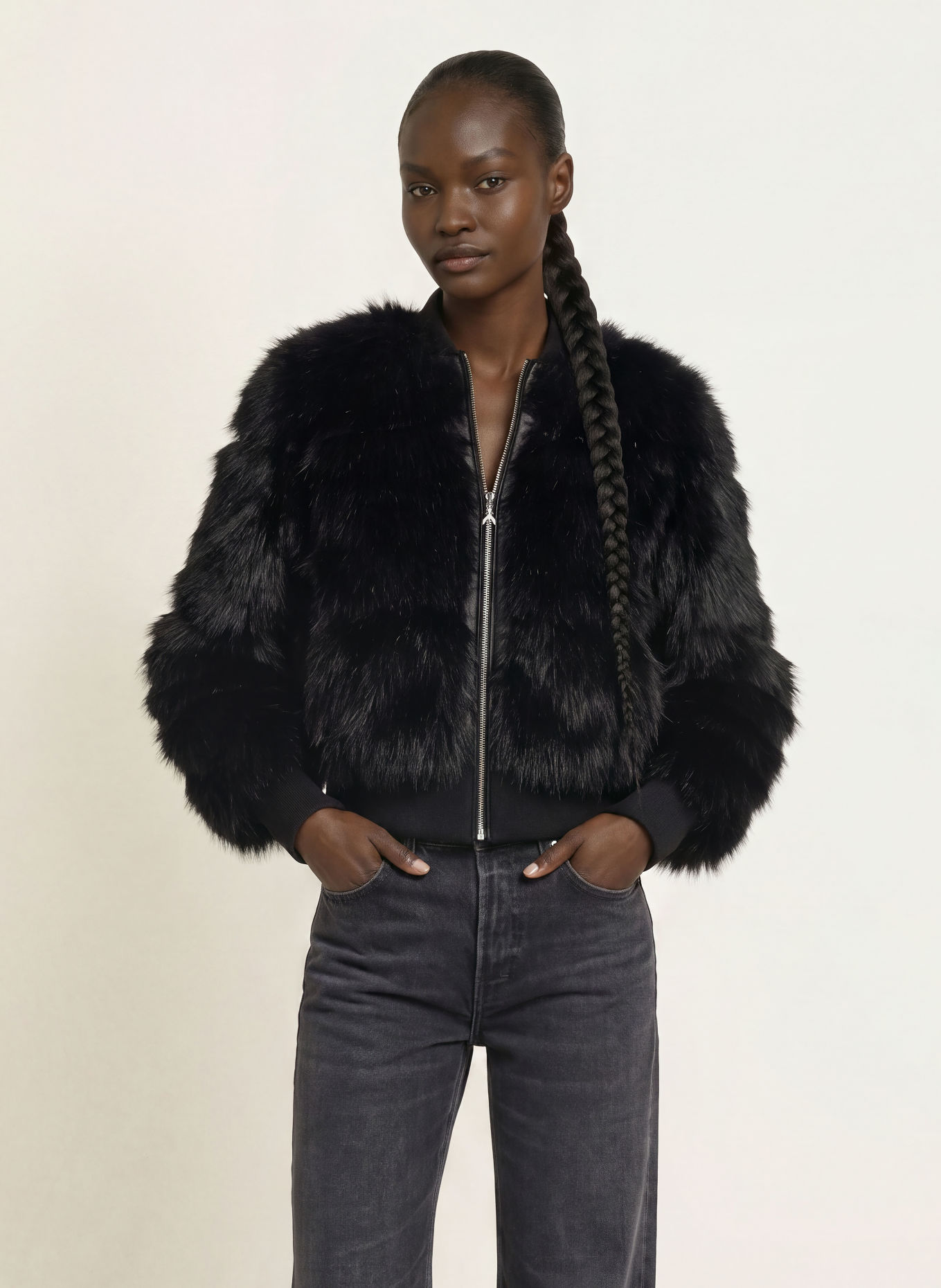 PATRIZIA PEPE Faux Fur Jacket: BLACK