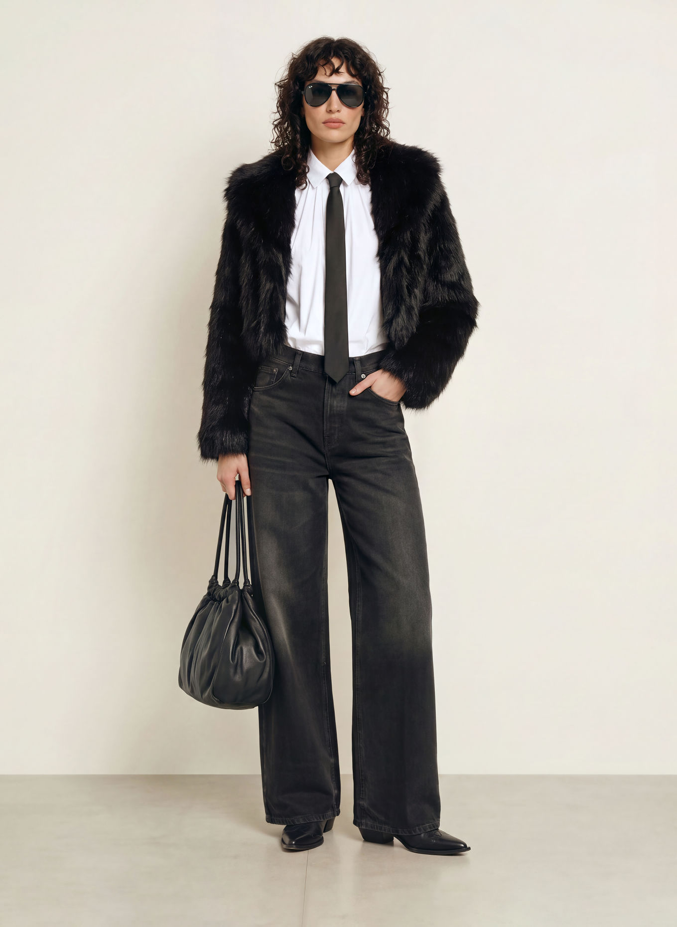 PATRIZIA PEPE Faux Fur Jacket: BLACK