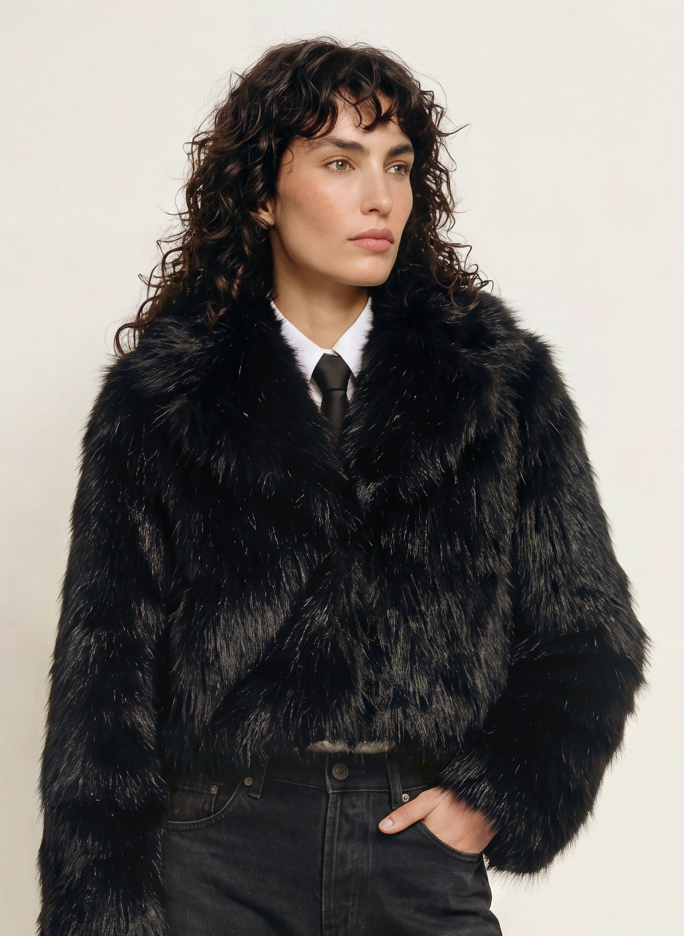 PATRIZIA PEPE Faux Fur Jacket: BLACK